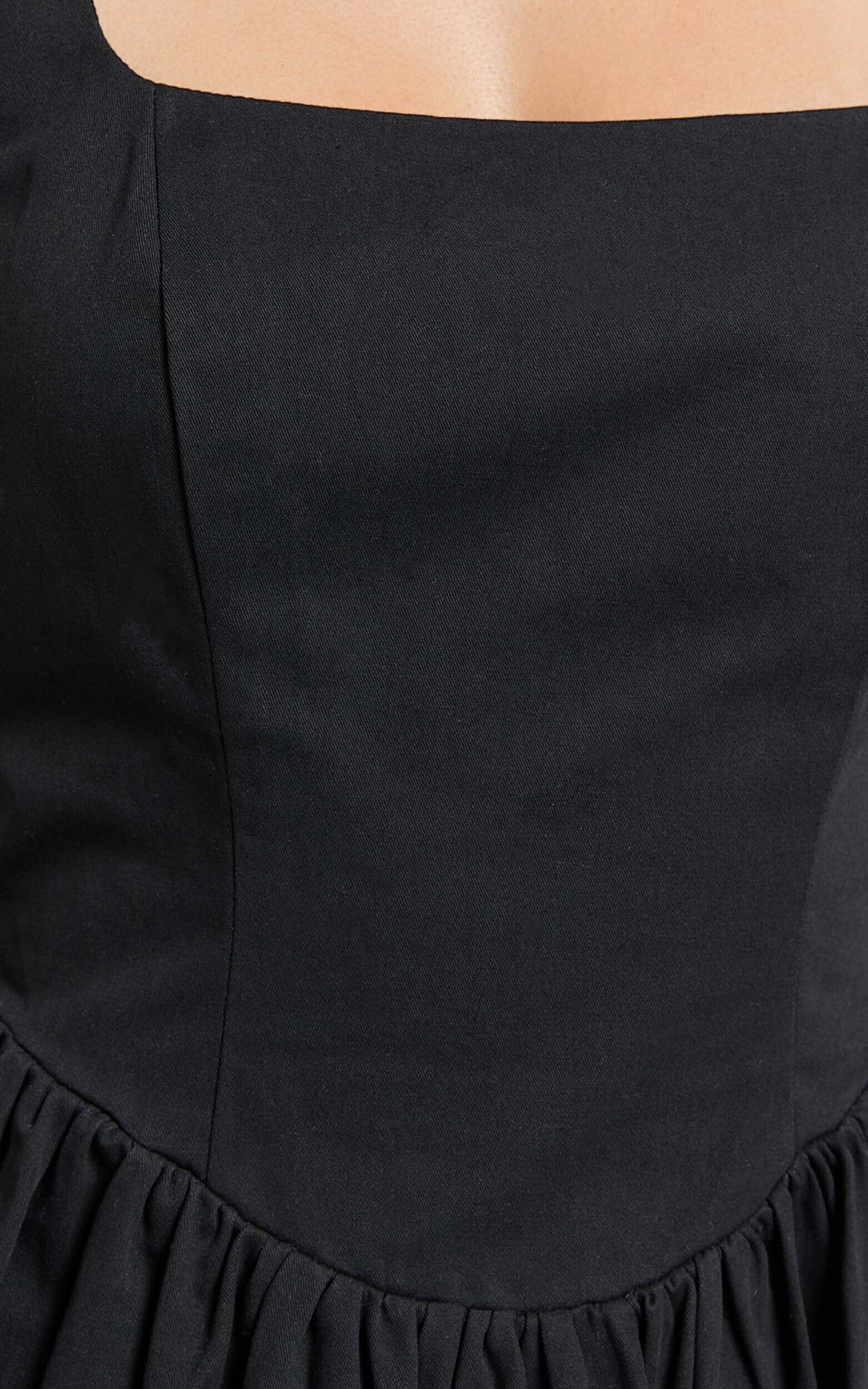 Vanny Mini Dress - Square Neck Tie Back Dress in Black