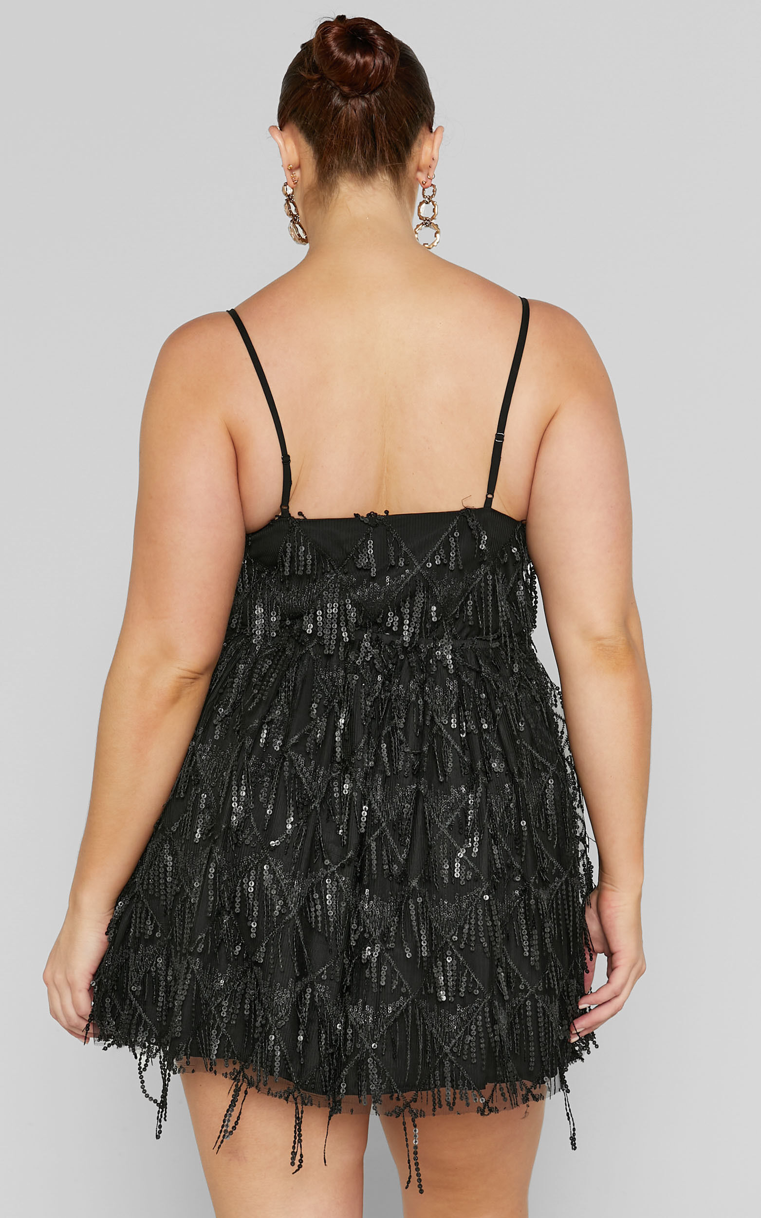 Khrizza Mini Dress - Sequin Gathered Dress in Black