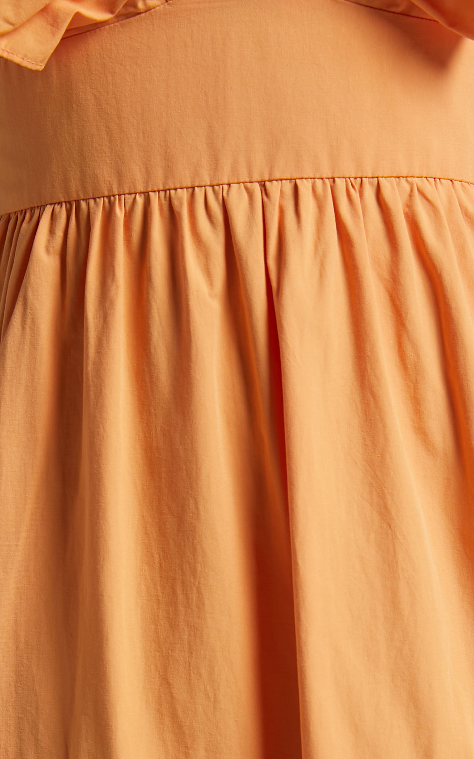 Levona Midi Dress - Ruffle Shoulder Tiered Dress in Orange