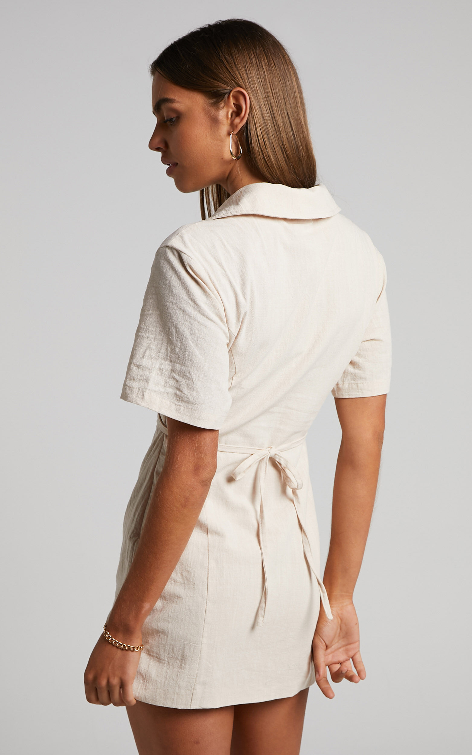 Marsha Mini Dress - Cut Out Short Sleeve Dress in Natural