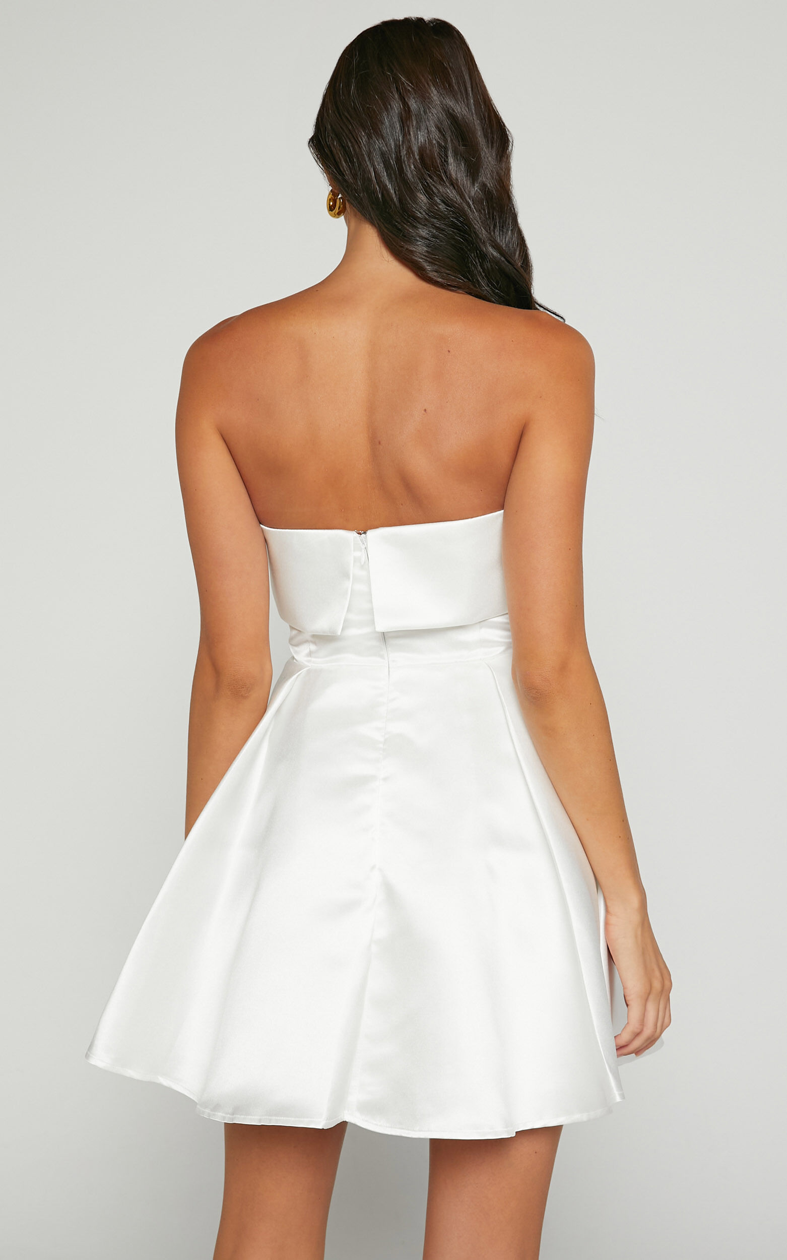 Valora Mini Dress - Strapless Fit and Flare Satin Dress in Ivory