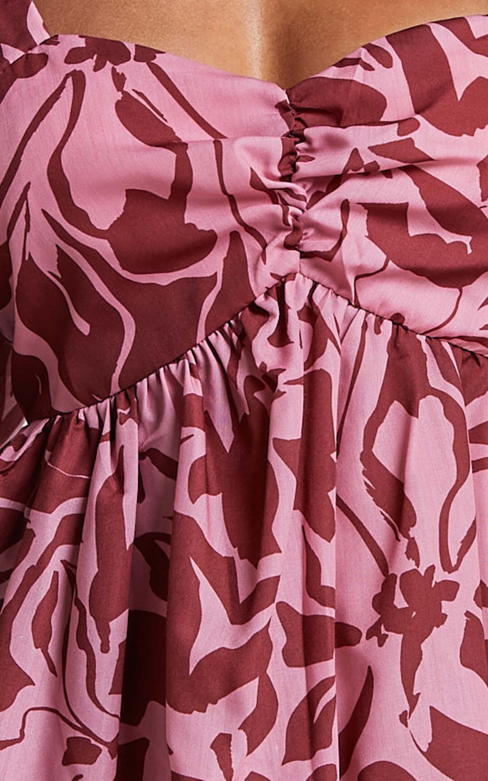 Lydie Mini Dress - Sweetheart Short Balloon Sleeve Ruched Bodice Dress in Whirlwind Floral Print