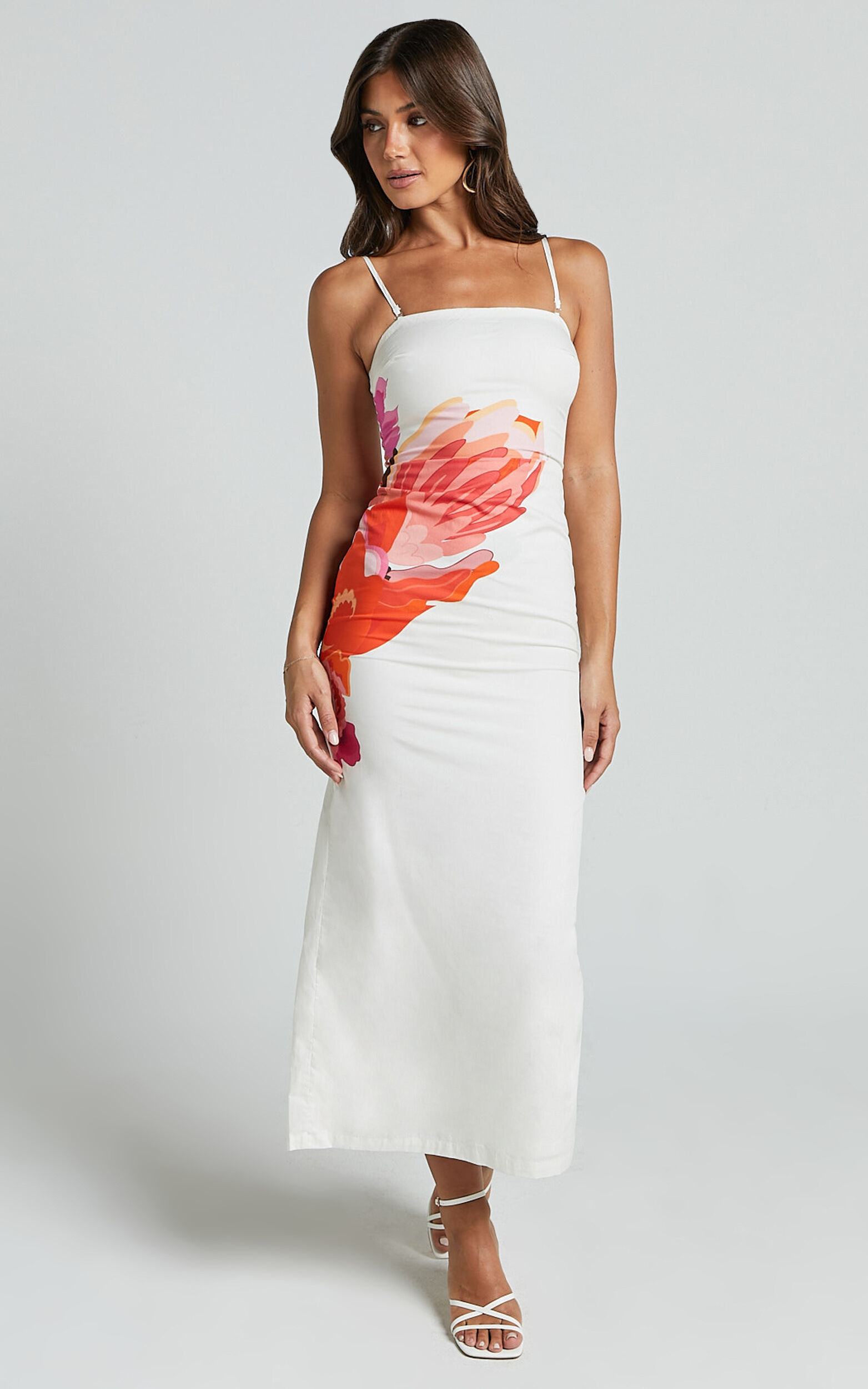 Kimber Midi Dress - With Detachable Shoulder Straps Dress in Pink and Red Print