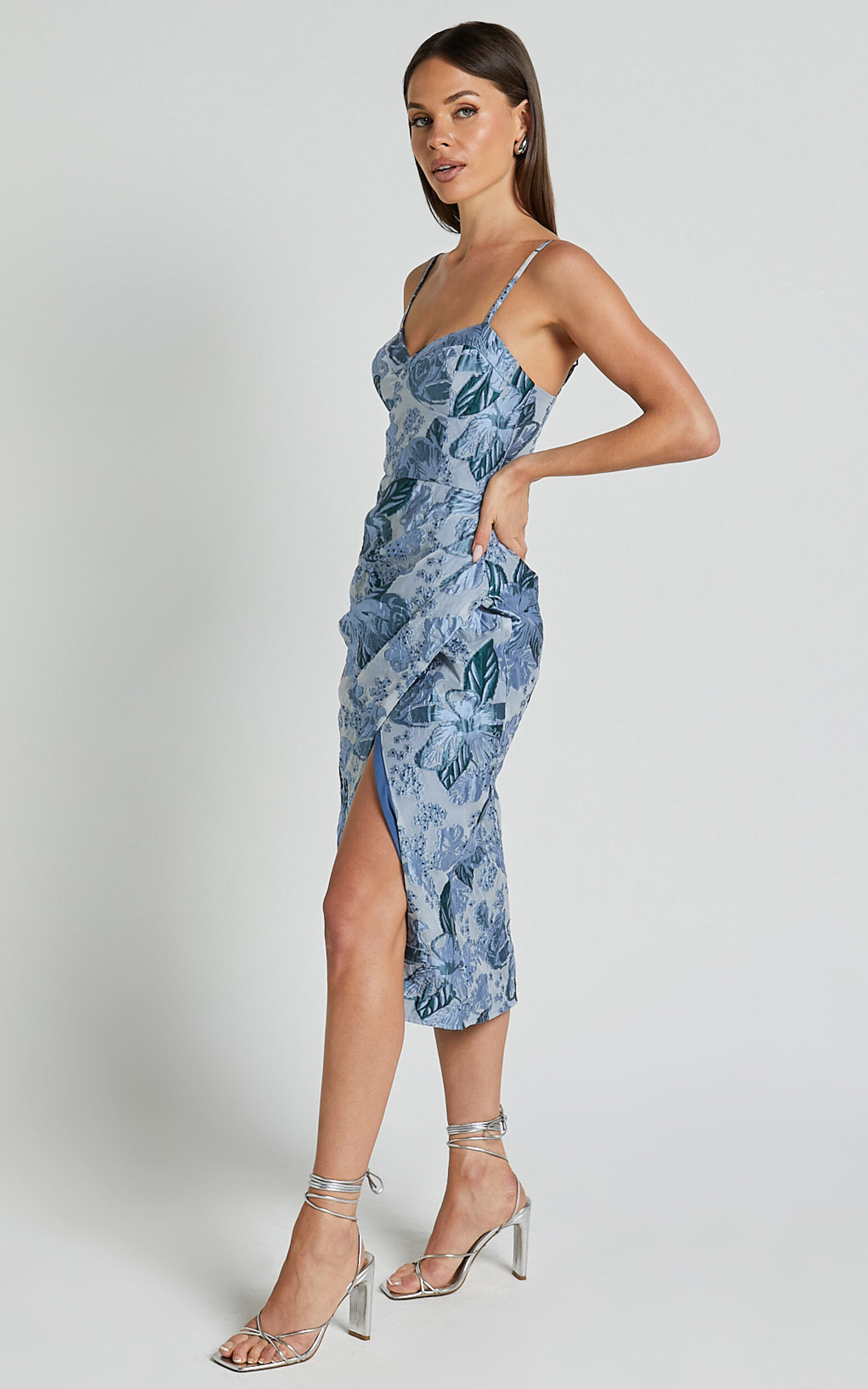 Alvera Midi Dress - Bustier Brailey Jacquard Midi Dress in Light Blue