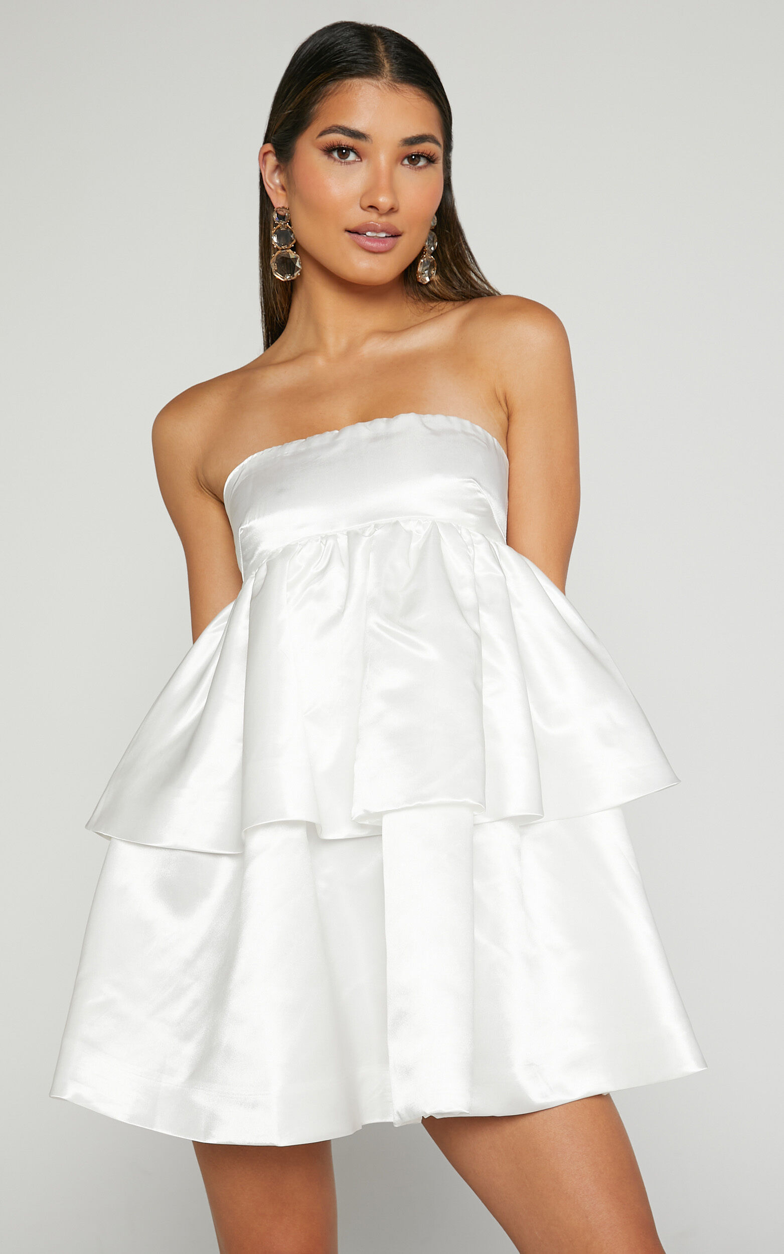Athena Mini Dress - Strapless Layered Dress in White