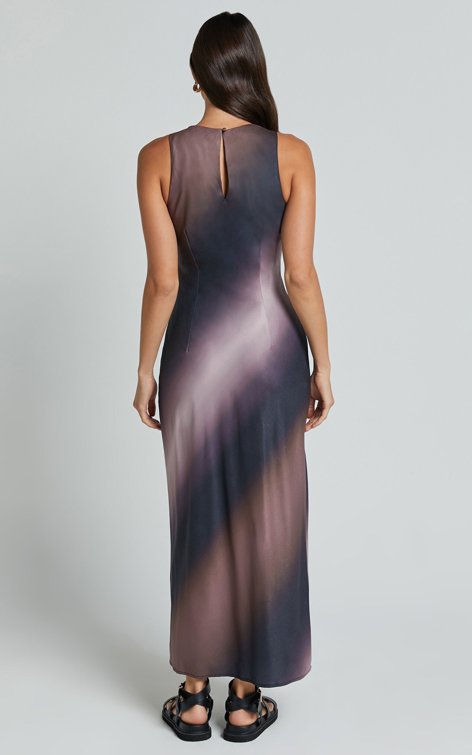 Nyssa Midi Dress - High Neck Satin Slip Dress in Dusk Ombre