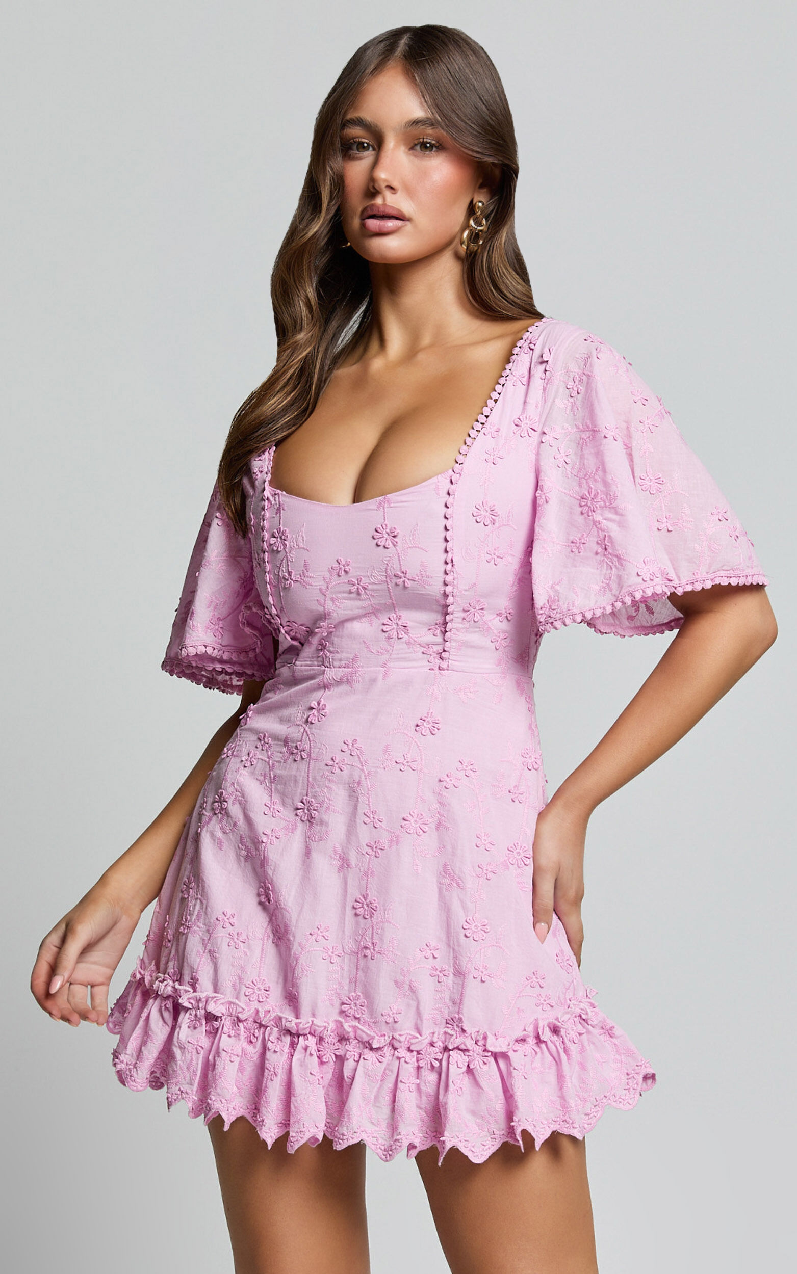 Fancy A Spritz Mini Dress - Square Neck Dress in Lilac