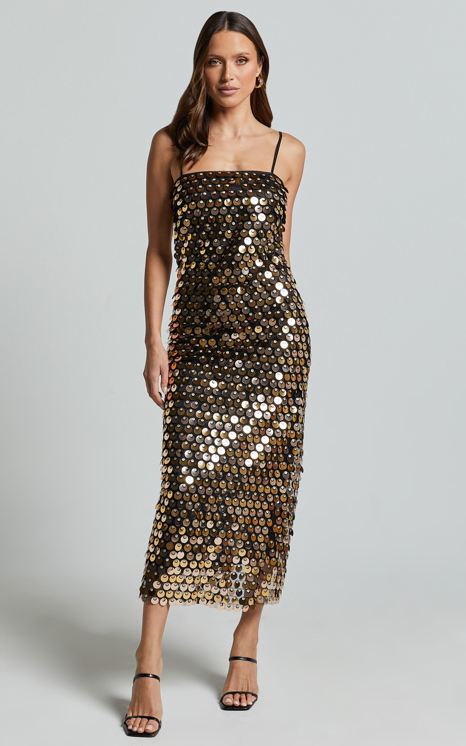 Amarie Midi Dress - Circle Sequin Dress in Gold