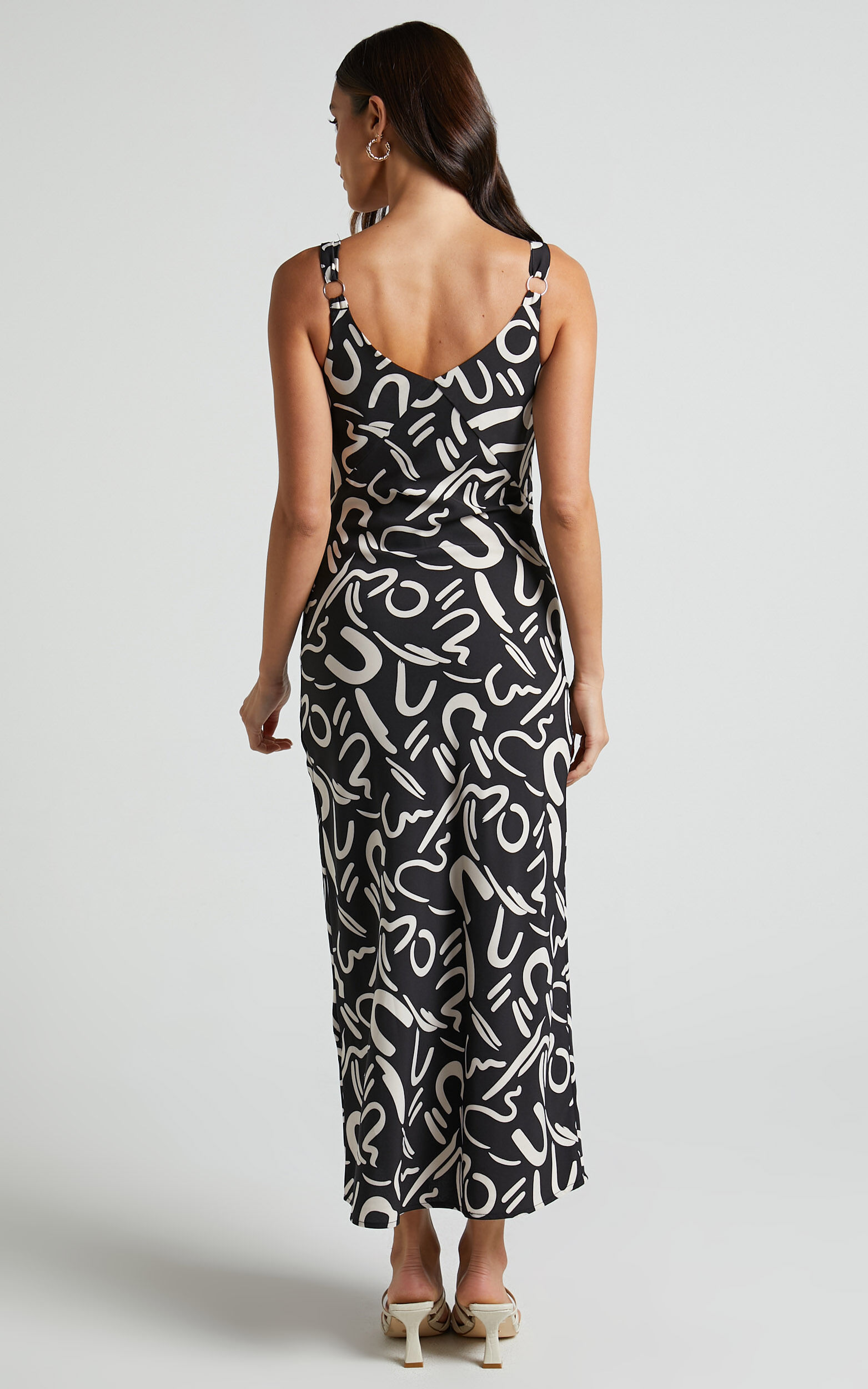 Eden Midi Dress - Wide Strap Slip Dress in Black