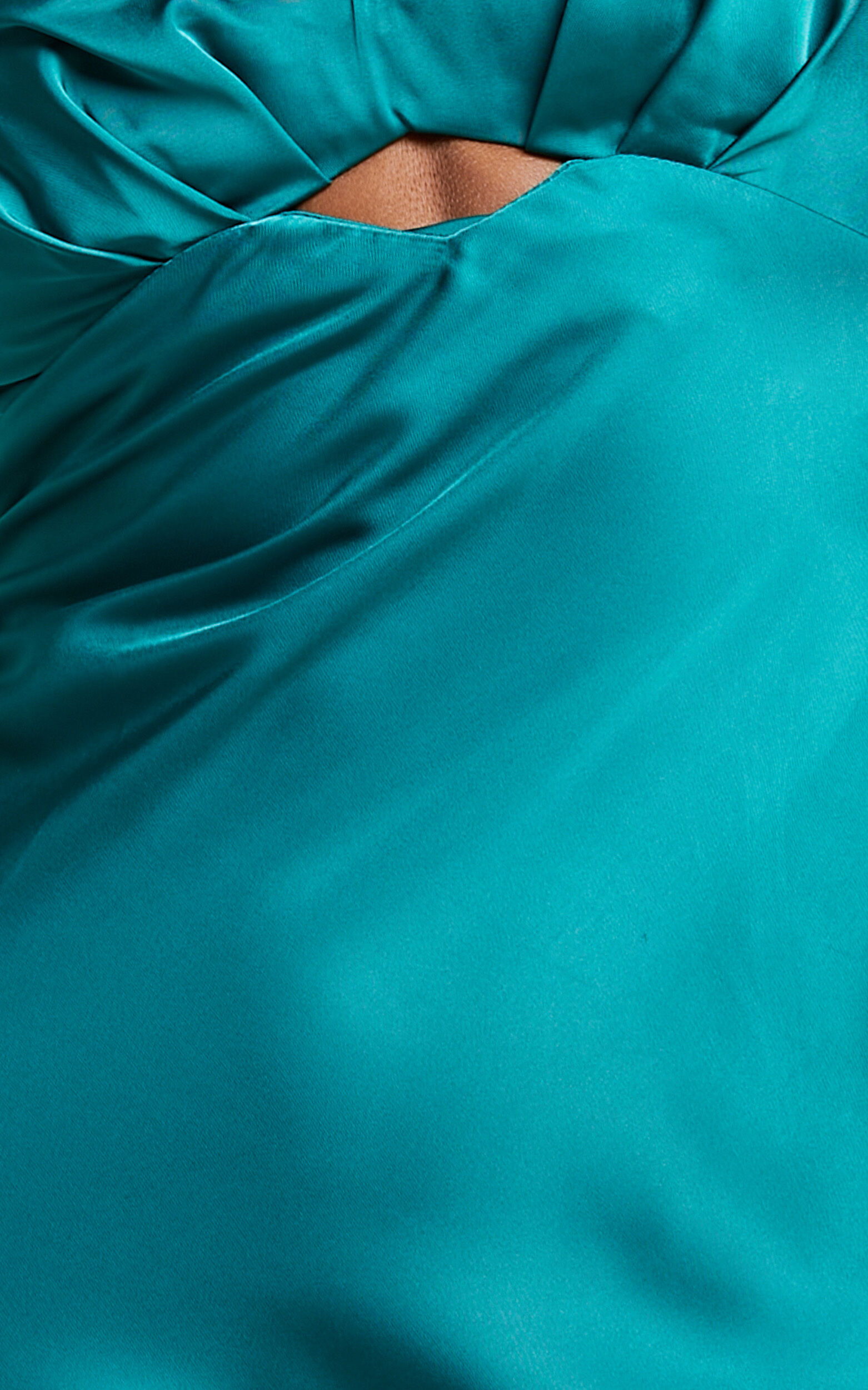 Emberlynn Midi Dress - Flutter Sleeve Cut Out Satin Dress in Teal