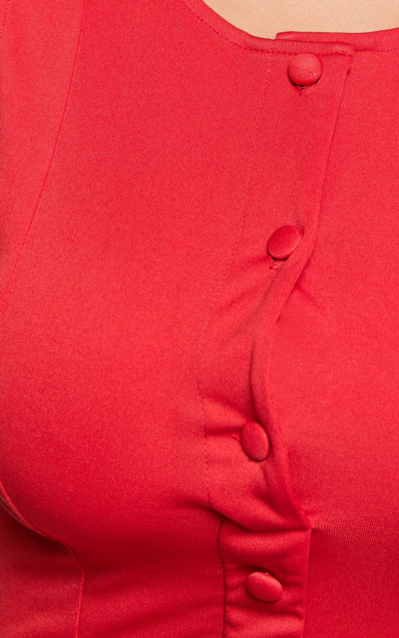 Trixie Mini Dress - High Neck Button up A Line Dress in Red