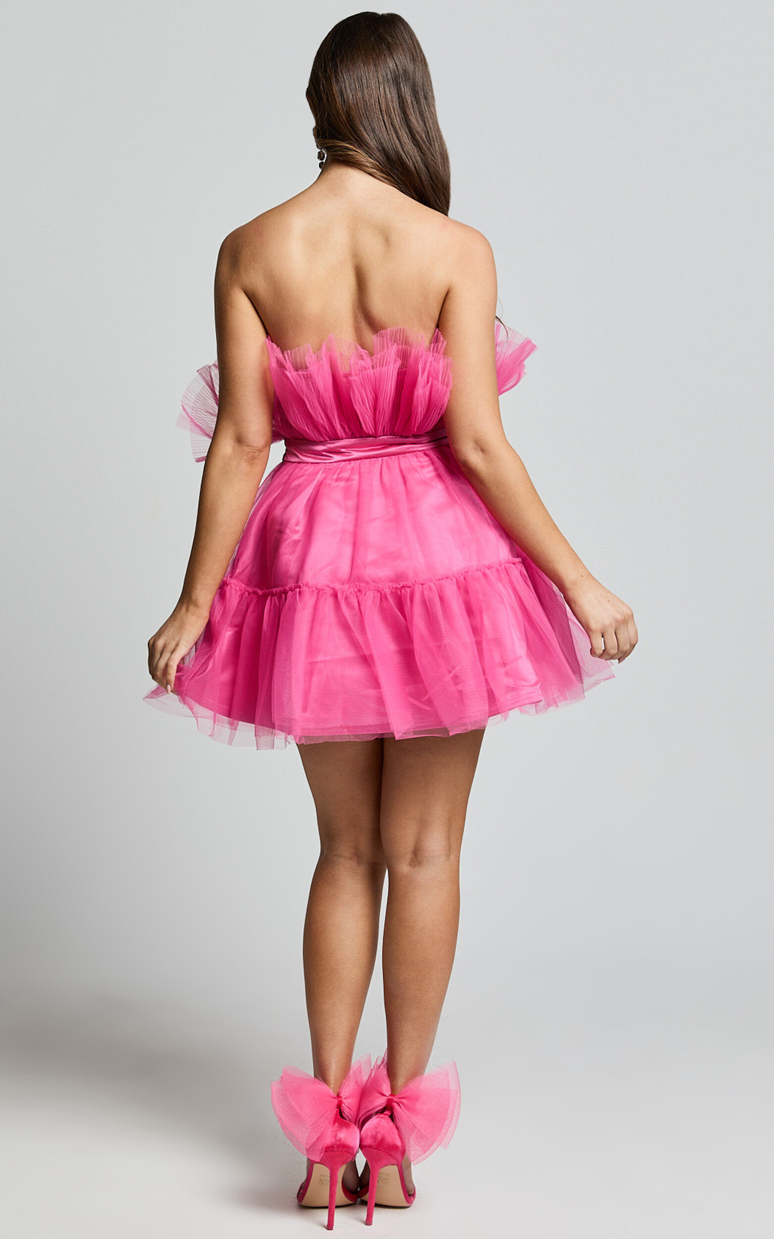 Amalya Mini Dress - Tiered Tulle Fit and Flare Dress in Hot Pink