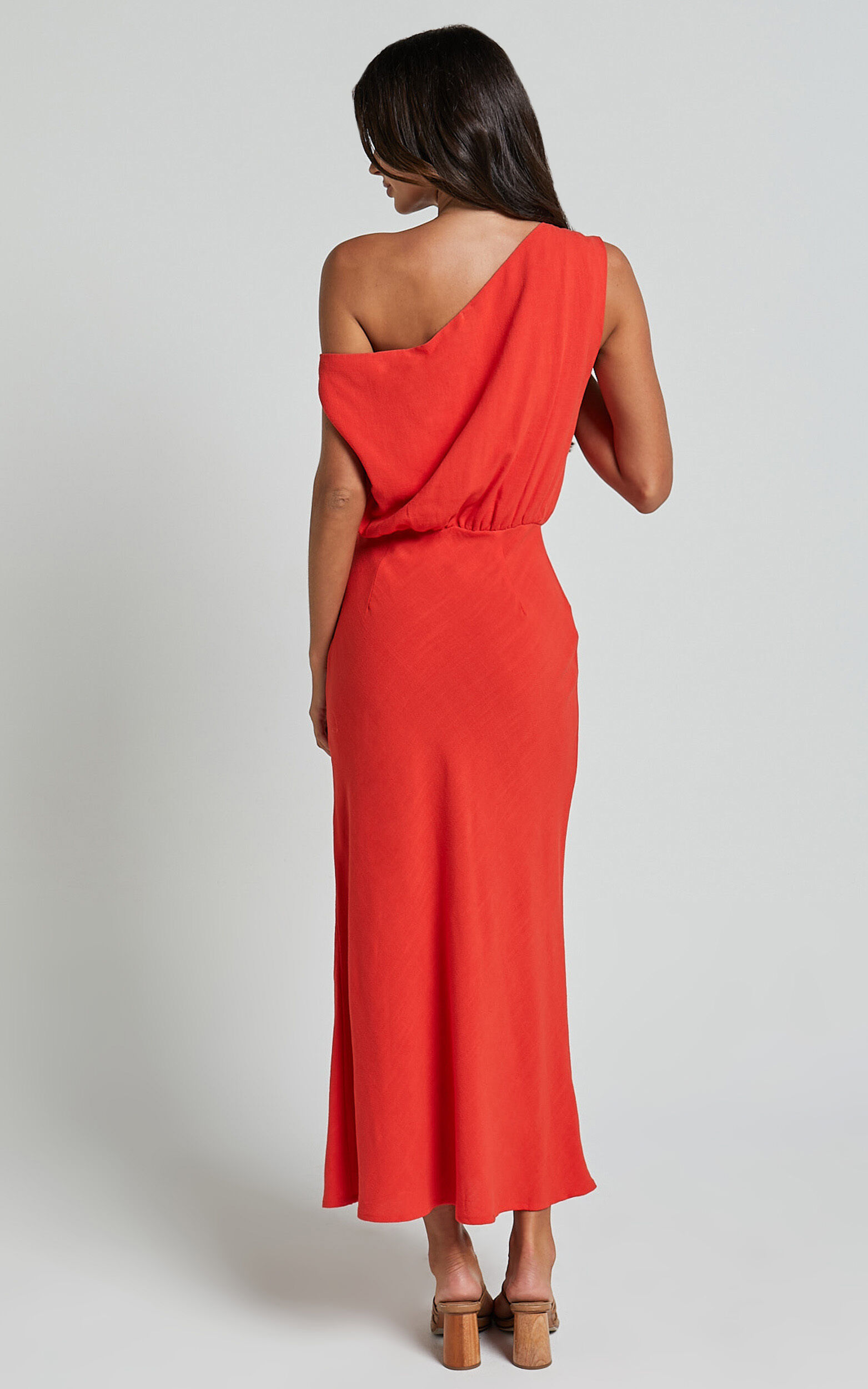 Jacqueline Midi Dress - Linen One Shoulder Dress in Sunset