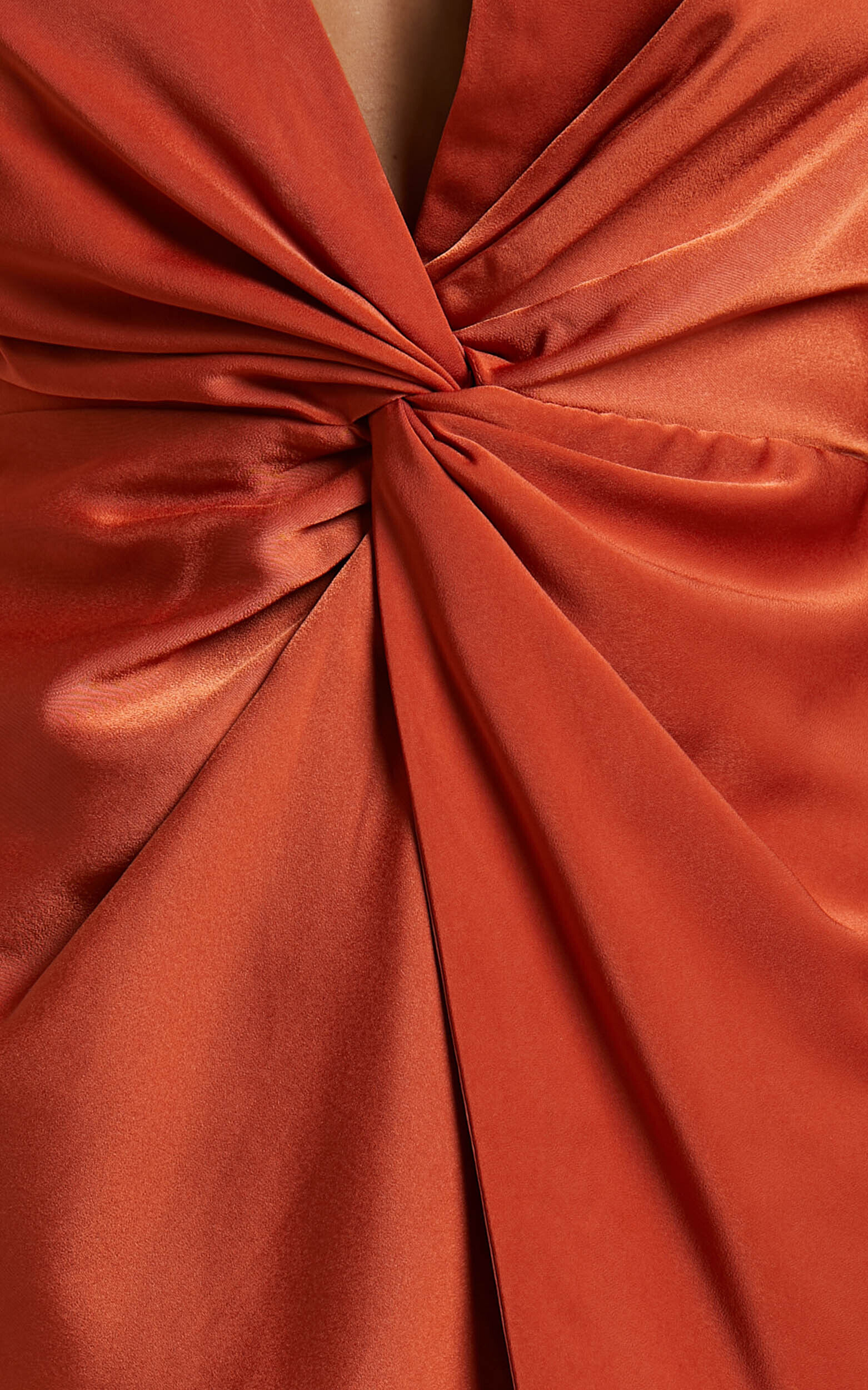 Billie Mini Dress - Twist Front Long Puff Sleeves Dress in Copper