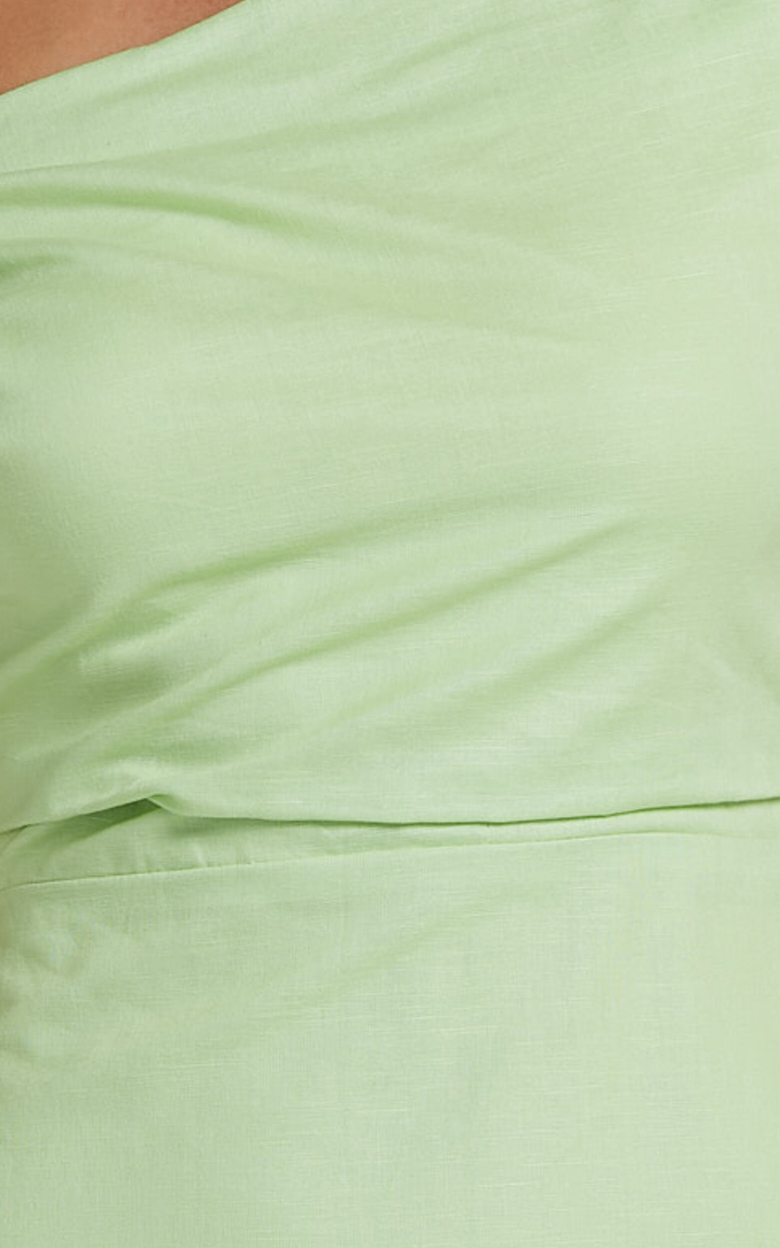 Jeofina Mini Dress - Off The Shoulder Linen Look Dress in Celery