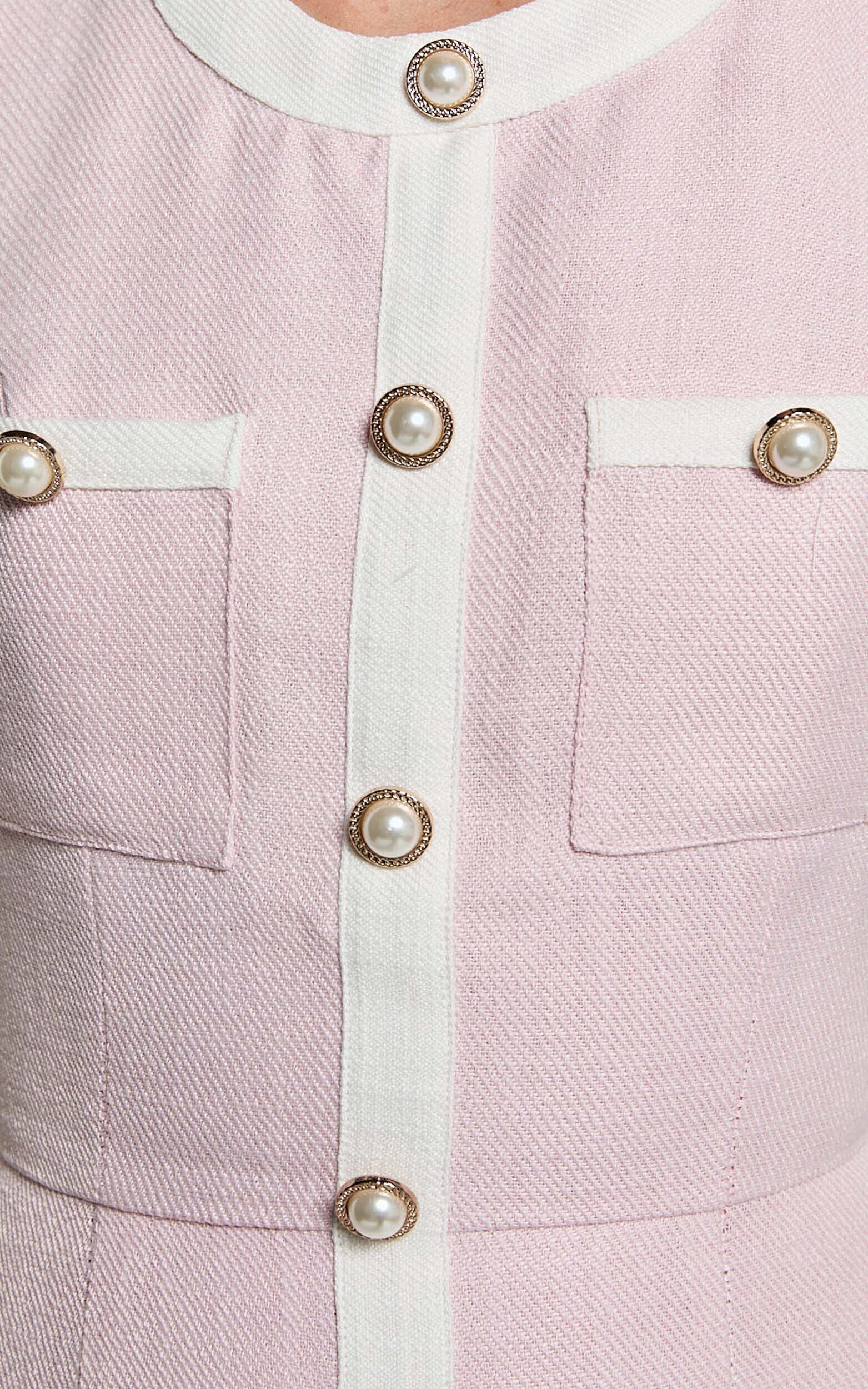 River Mini Dress - Boucle Button Through A Line Dress in Light Pink
