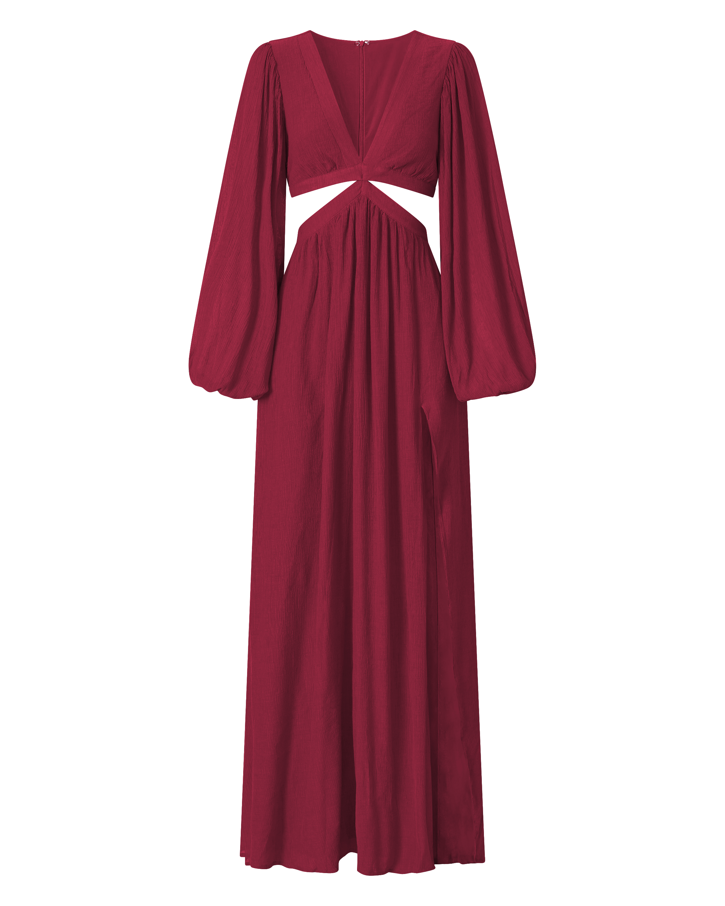 Paige Maxi Dress - Side Cut Out Balloon Sleeve Dress in Mulberry