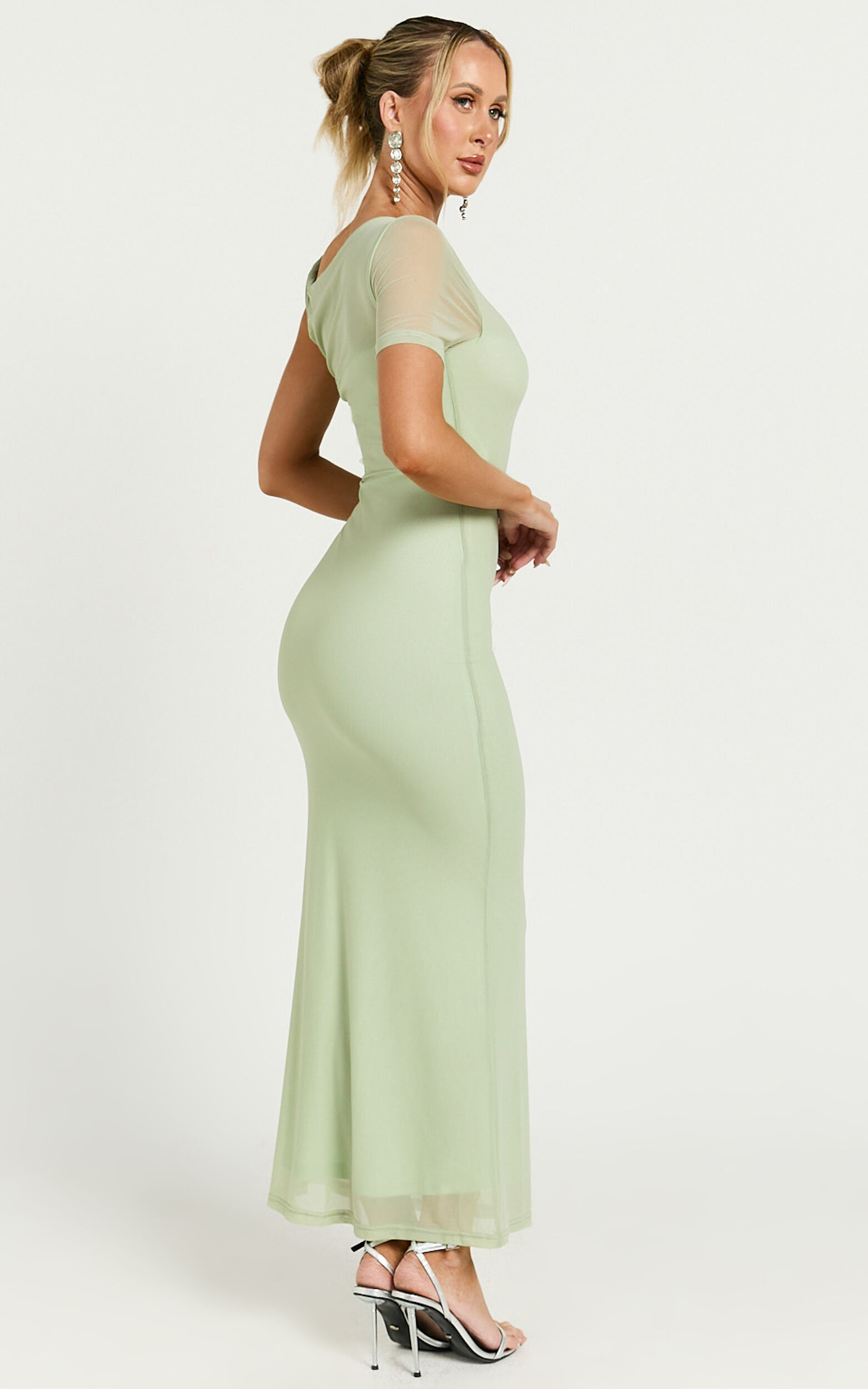Debra Midi Dress - Mesh Sleeve Detial dress in Sage