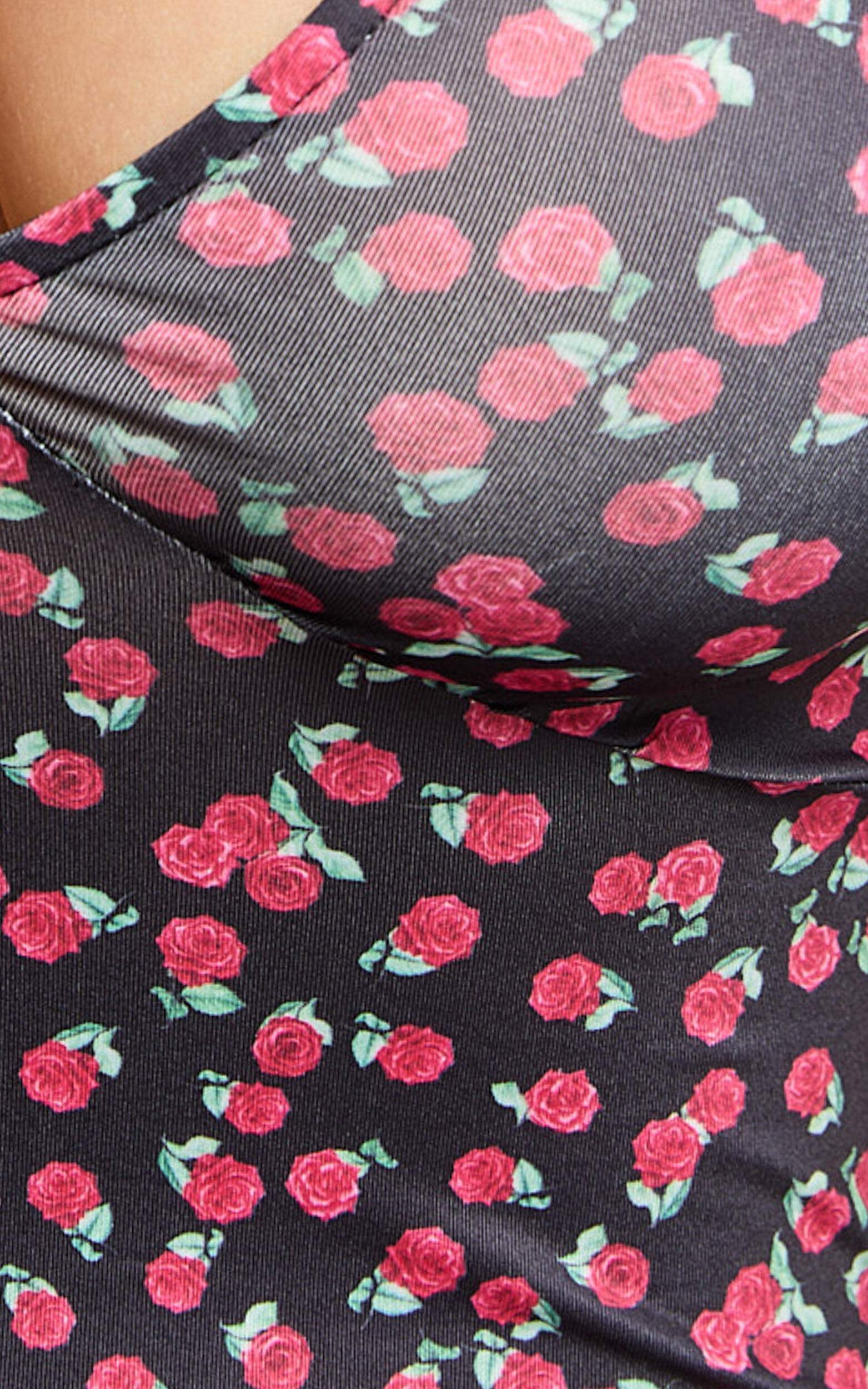 Sheila Midi Dress - Wide Strap V Neck Sleeveless Slip Dress in Rose Print