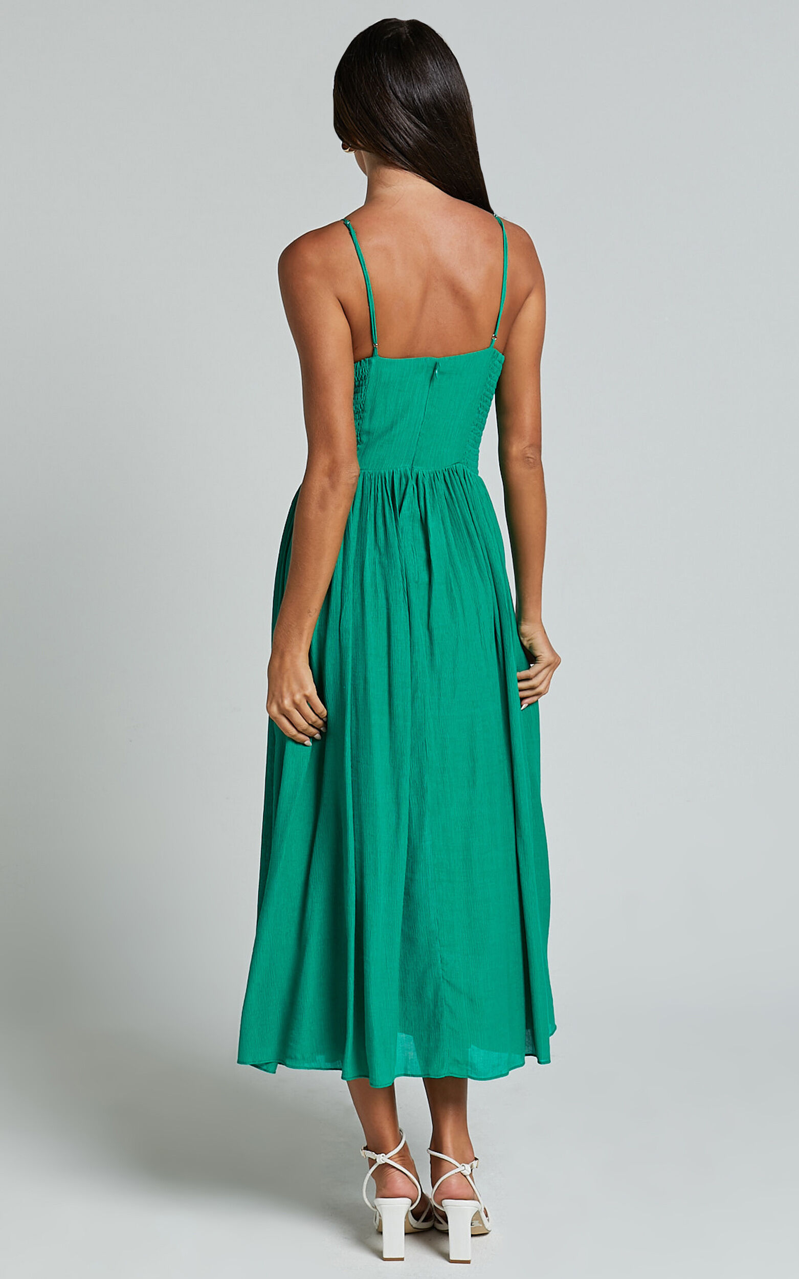 Roza Midi Dress - Ruched Bodice Dress in Emerald