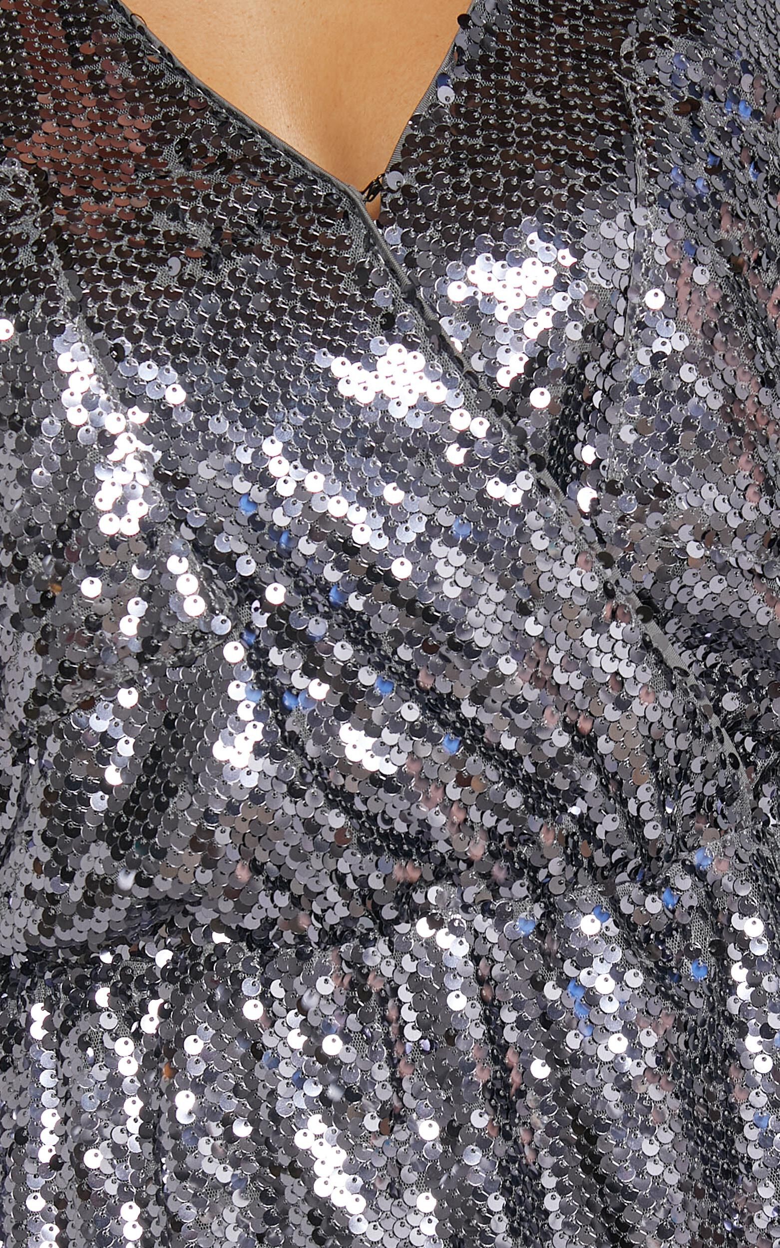 Marija Mini Dress - Sequin Wrap Shirt Dress in Gunmetal