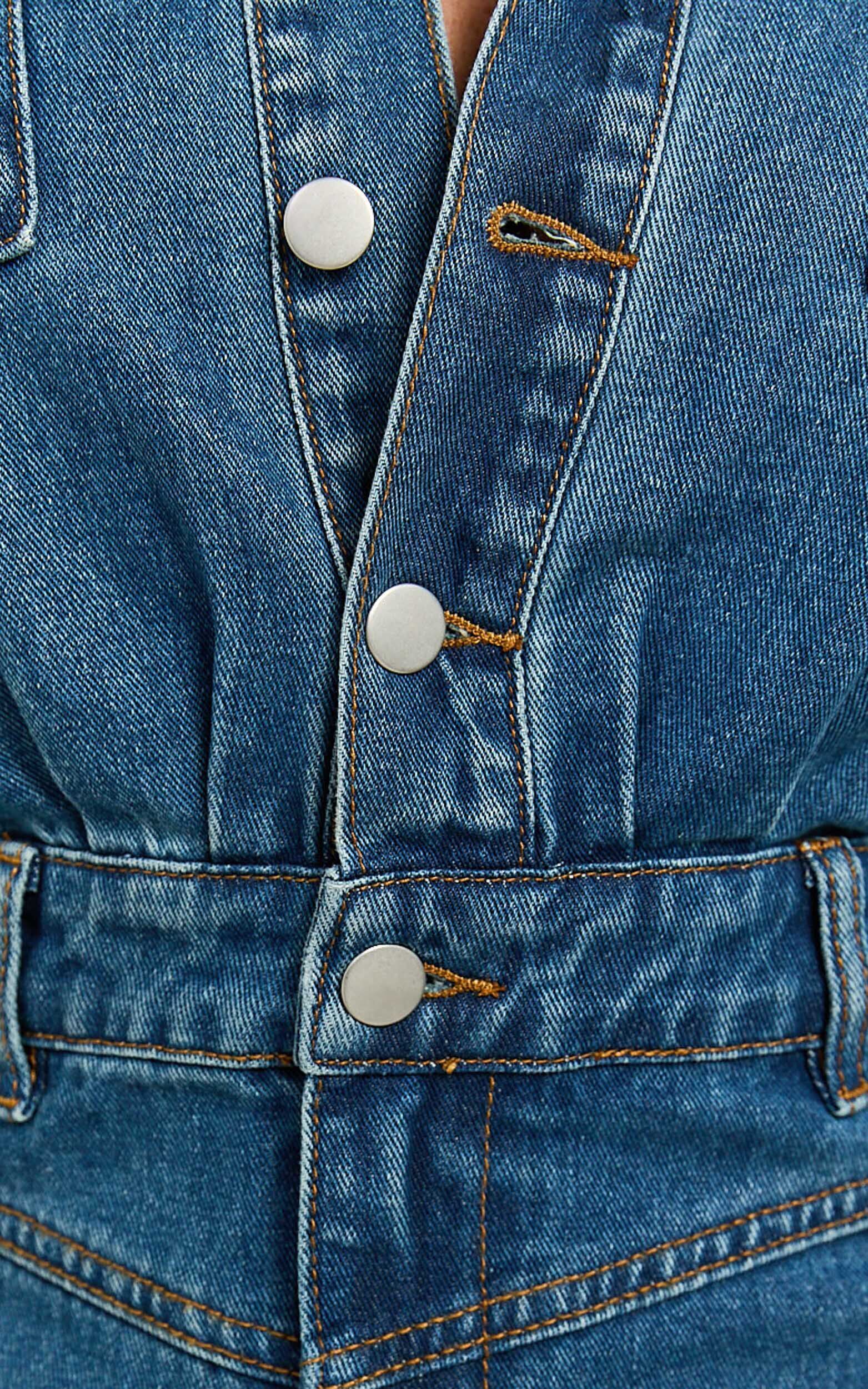 Kamala Mini Dress - Long Sleeve Button Through Denim Dress in Dark Blue Wash