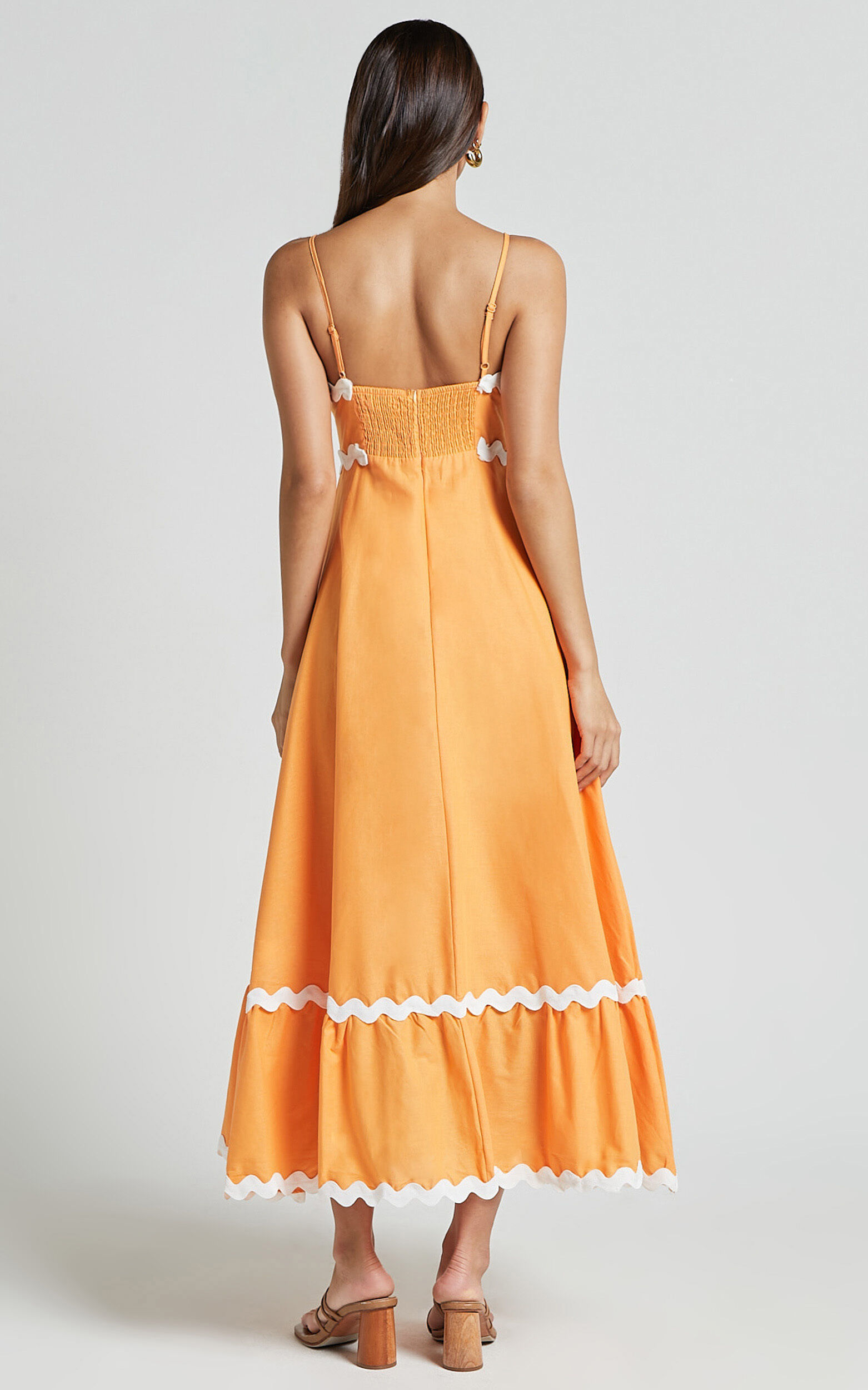 Moriseth Midi Dress - Linen Sleeveless Fit Flare Dress in Orange