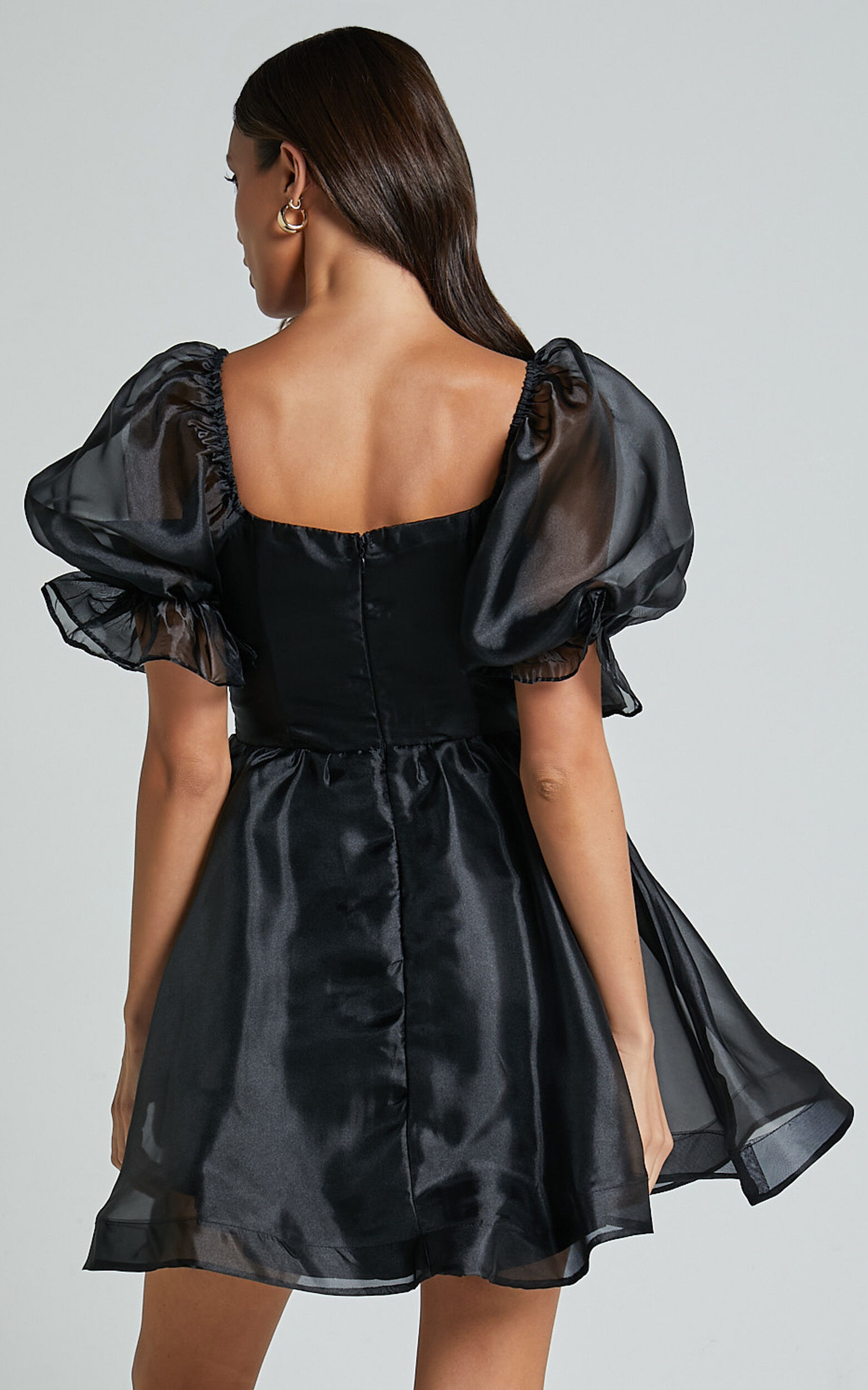 Ariya Mini Dress - Organza Puff Sleeve Dress in Black