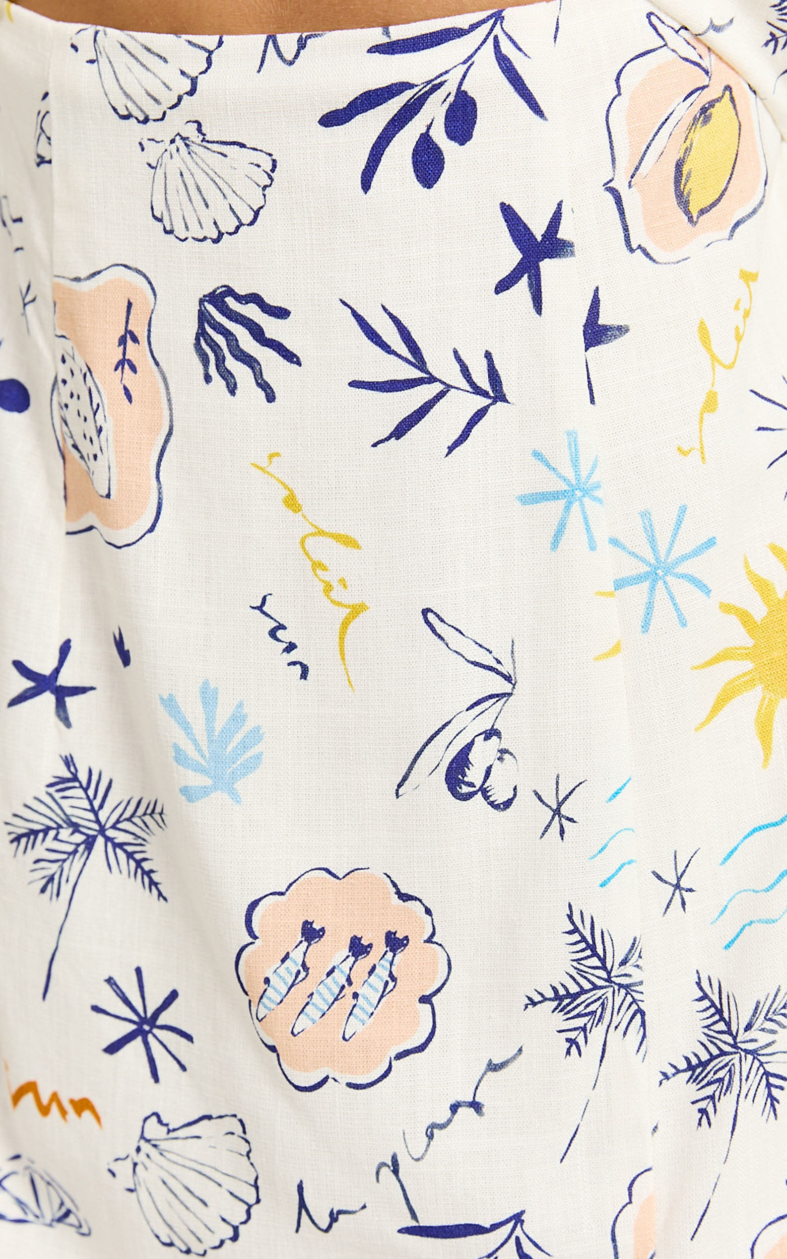 Nicola Midi Linen Dress - Strappy Front Twist Cut Out Column Dress in Soleil Print