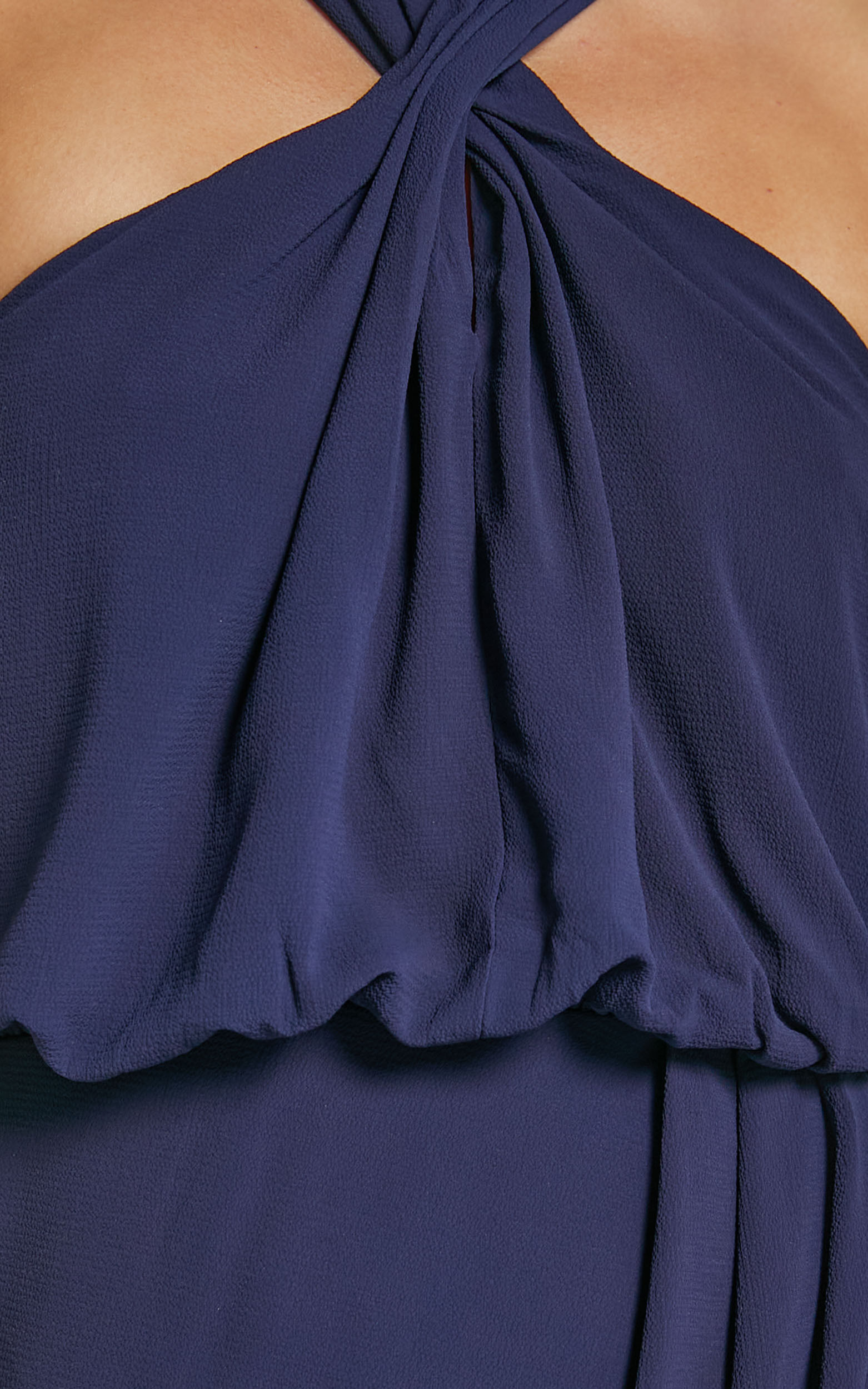 Sofiah Midi Dress - Twist Halterneck Split Dress in Navy