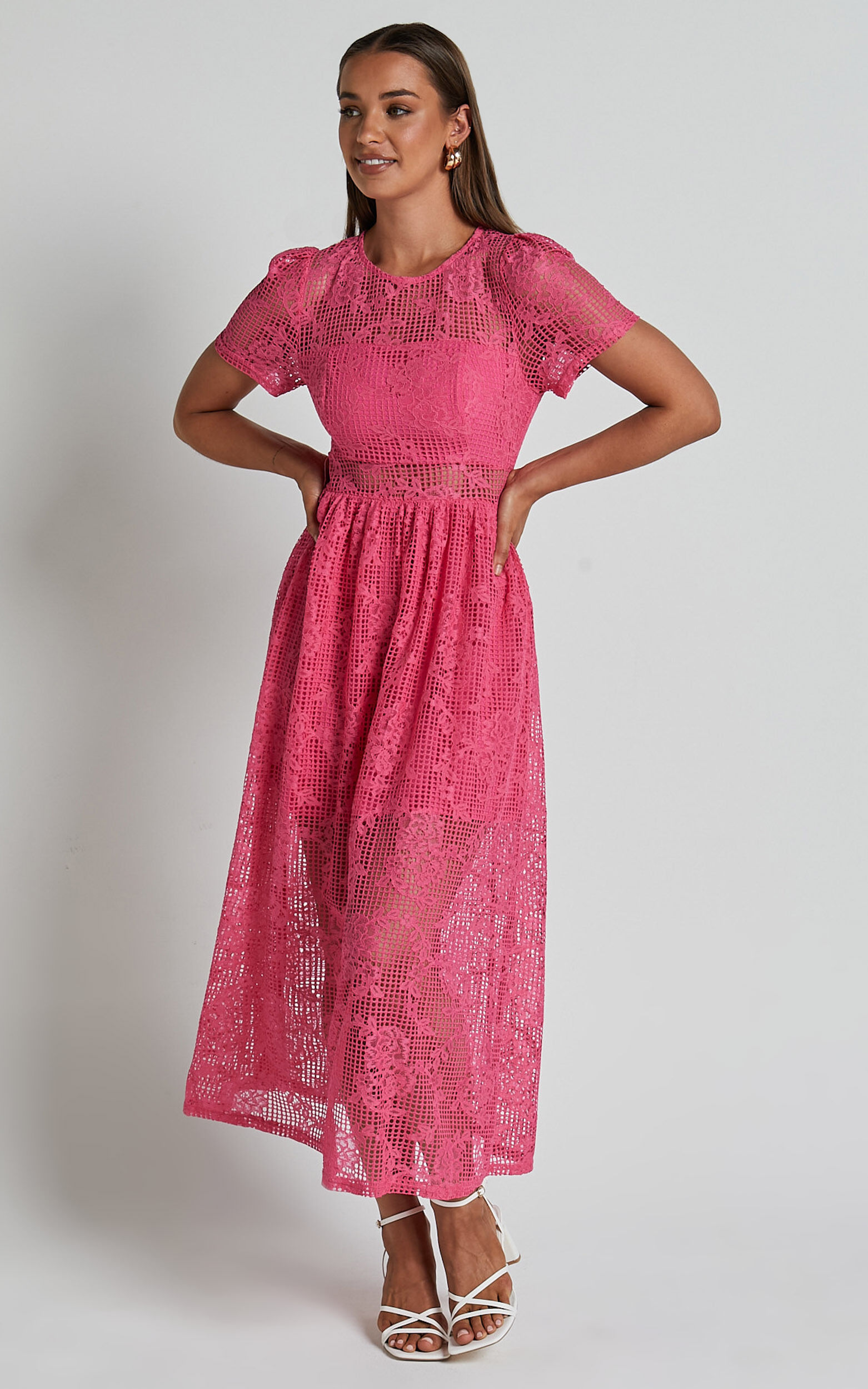 Leon Midi Dress - Short Sleeve Dress in Pink