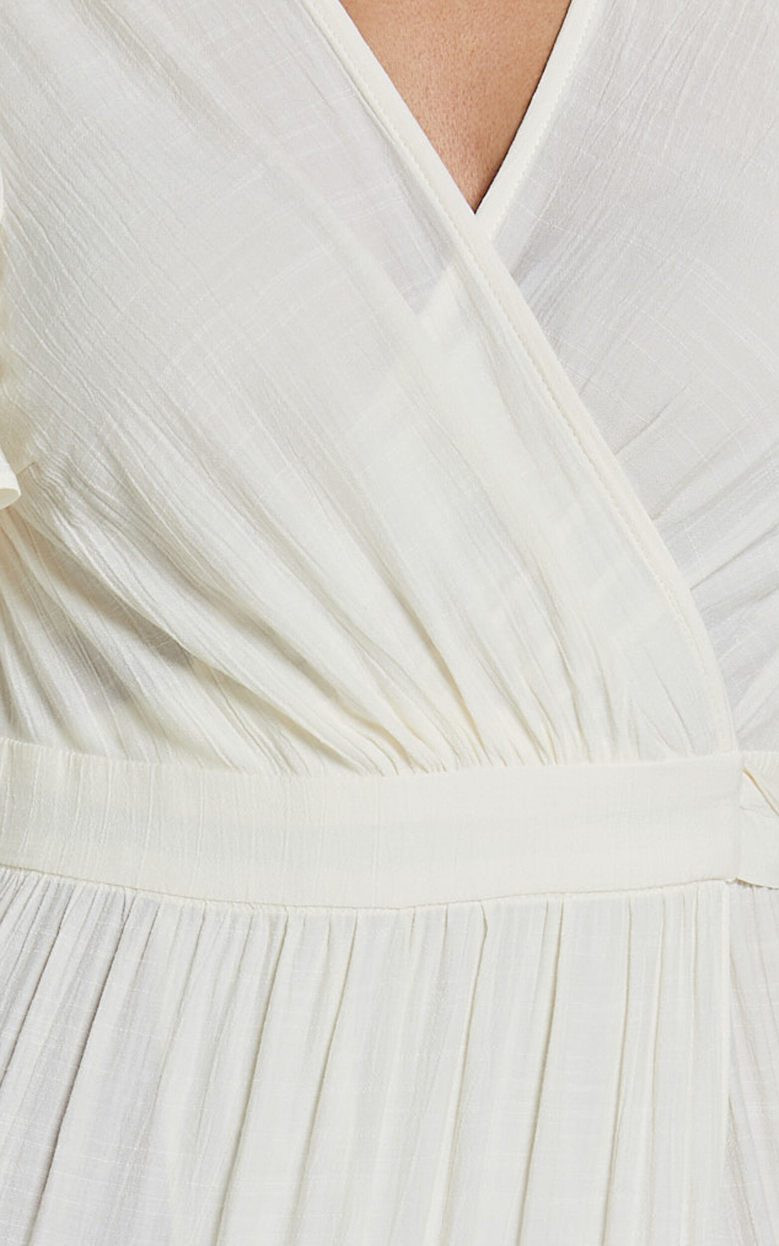 Geneva Midi Dress - Short Flutter Sleeve Wrap Dress in Off White