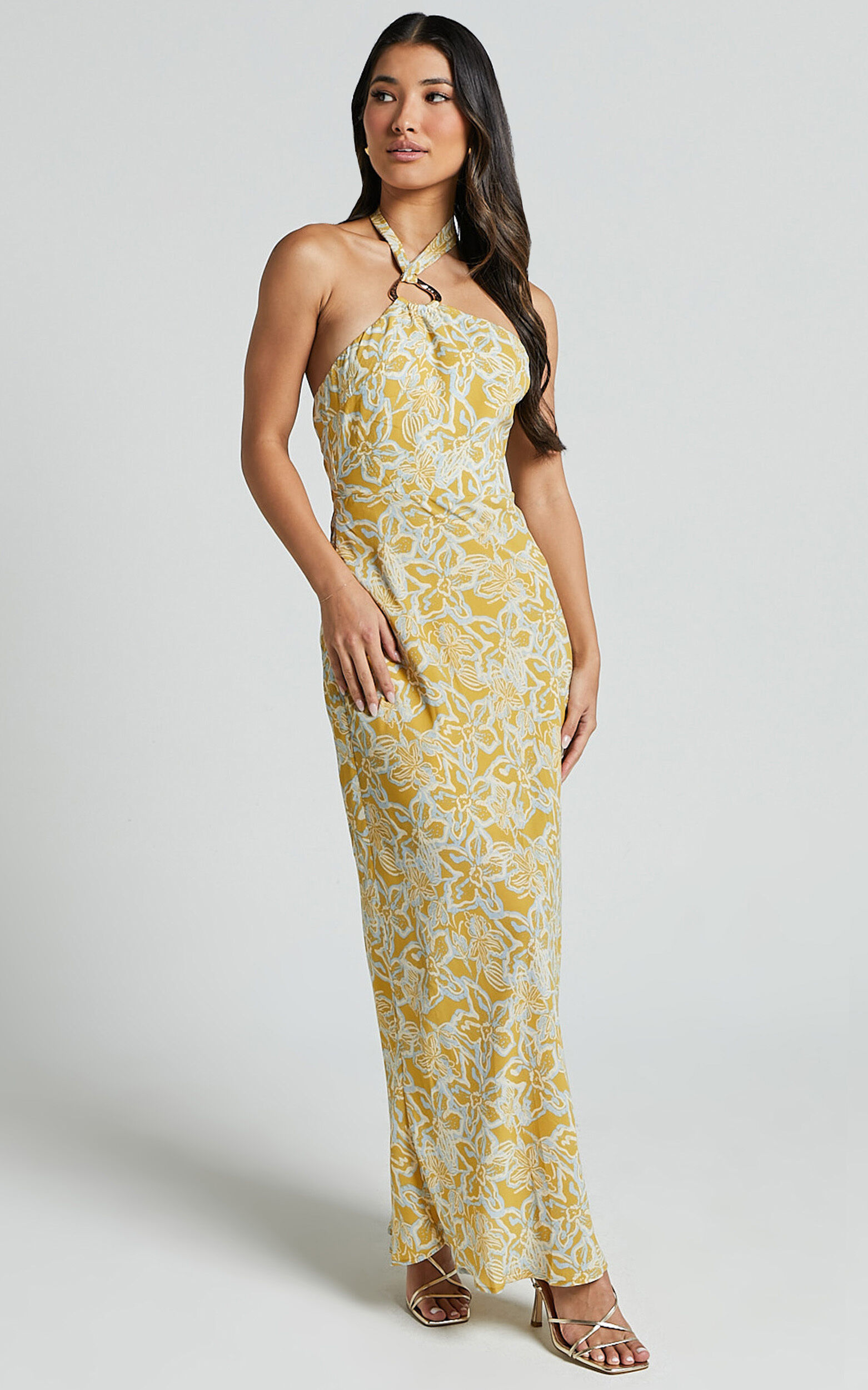 Alba Midi Dress - Halter Neck Slip Dress in Yellow