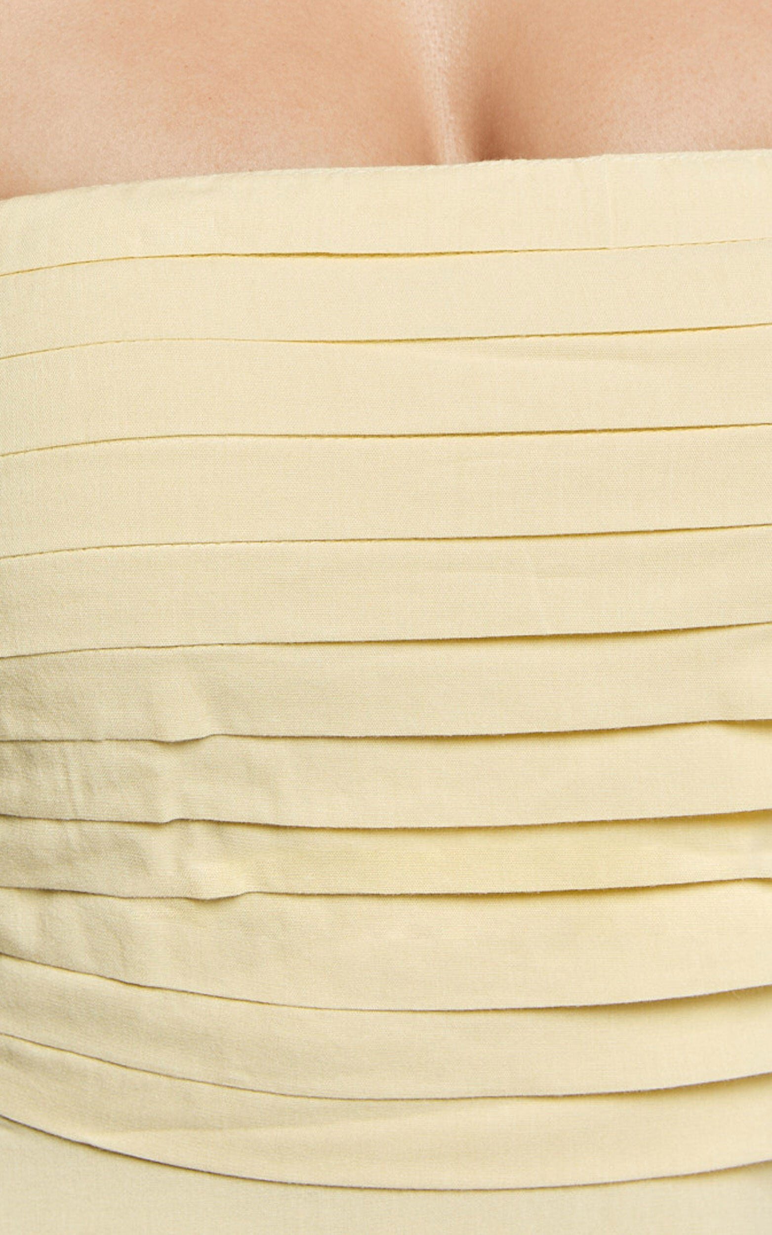 Barbra Midi Dress - Strapless Ruched Bodice Dress in Lemon