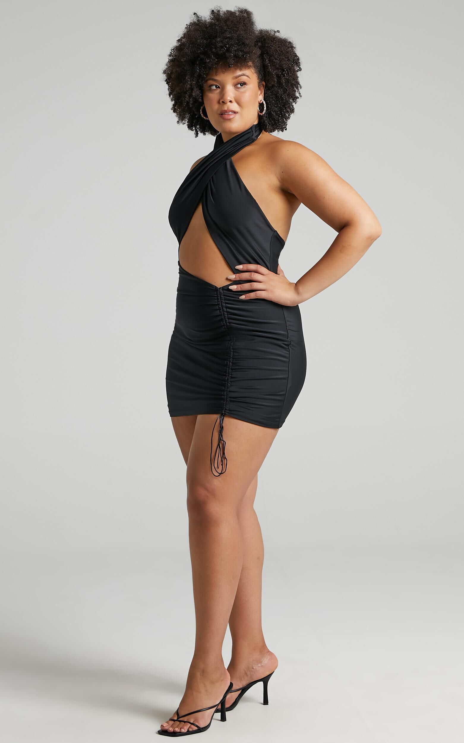 Sorcha Mini Dress - Halter Neck Bodycon Dress in Black