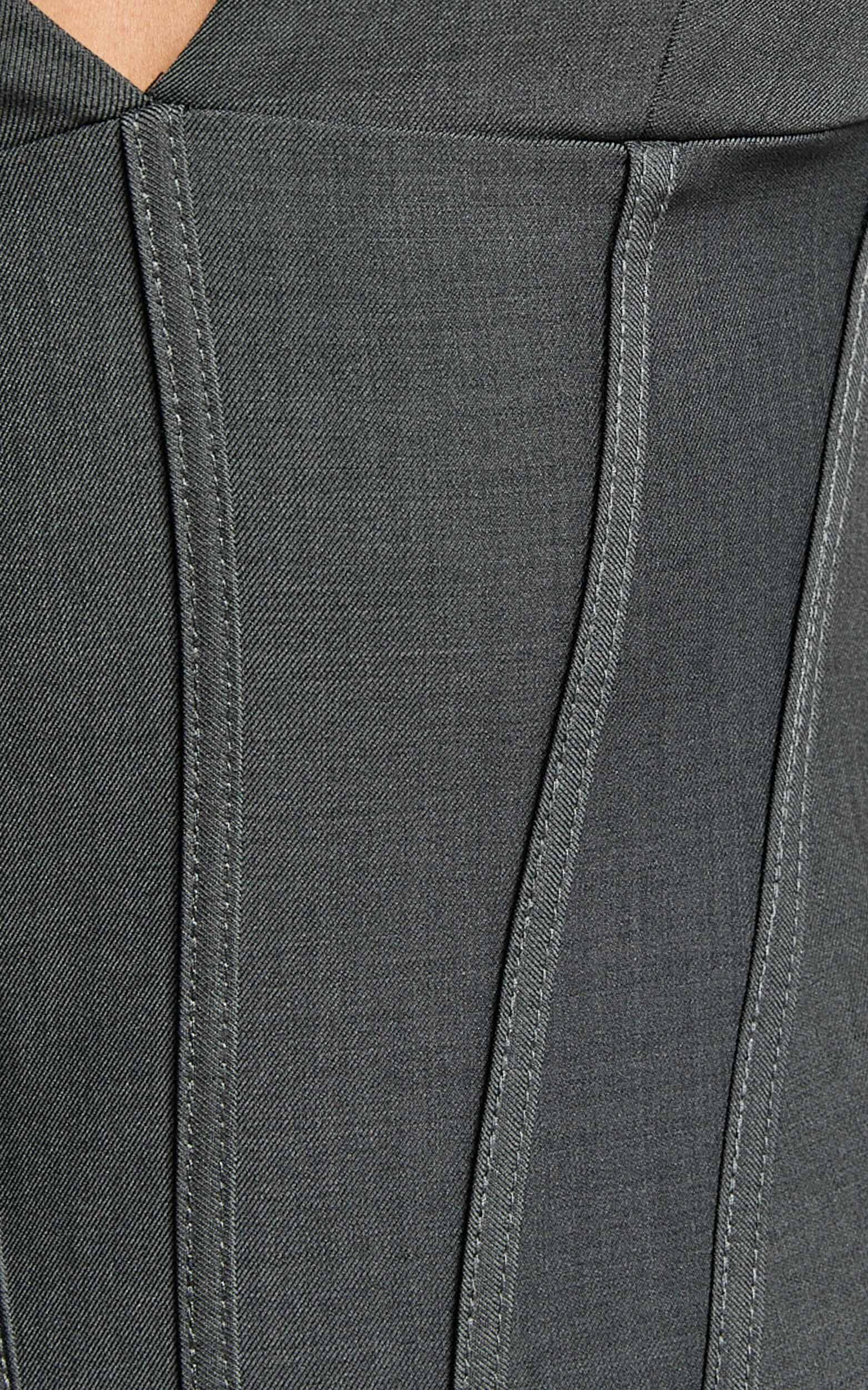 Mindy Mini Dress - Plunge Neck Pocket Detail Tailored Dress in Charcoal