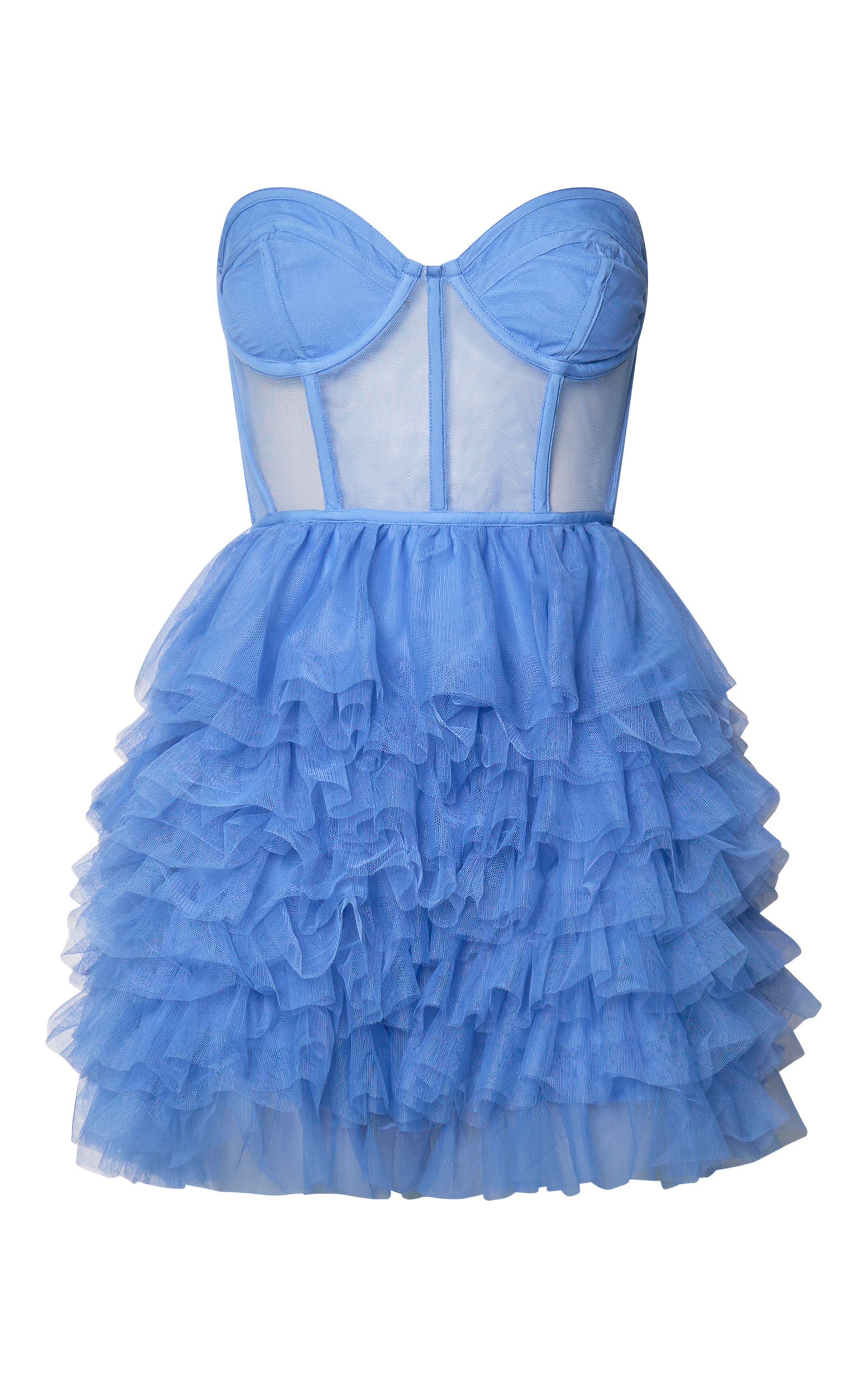 Amalie The Label - Meredith Strapless Tulle Tiered Bustier Mini Dress in Blue
