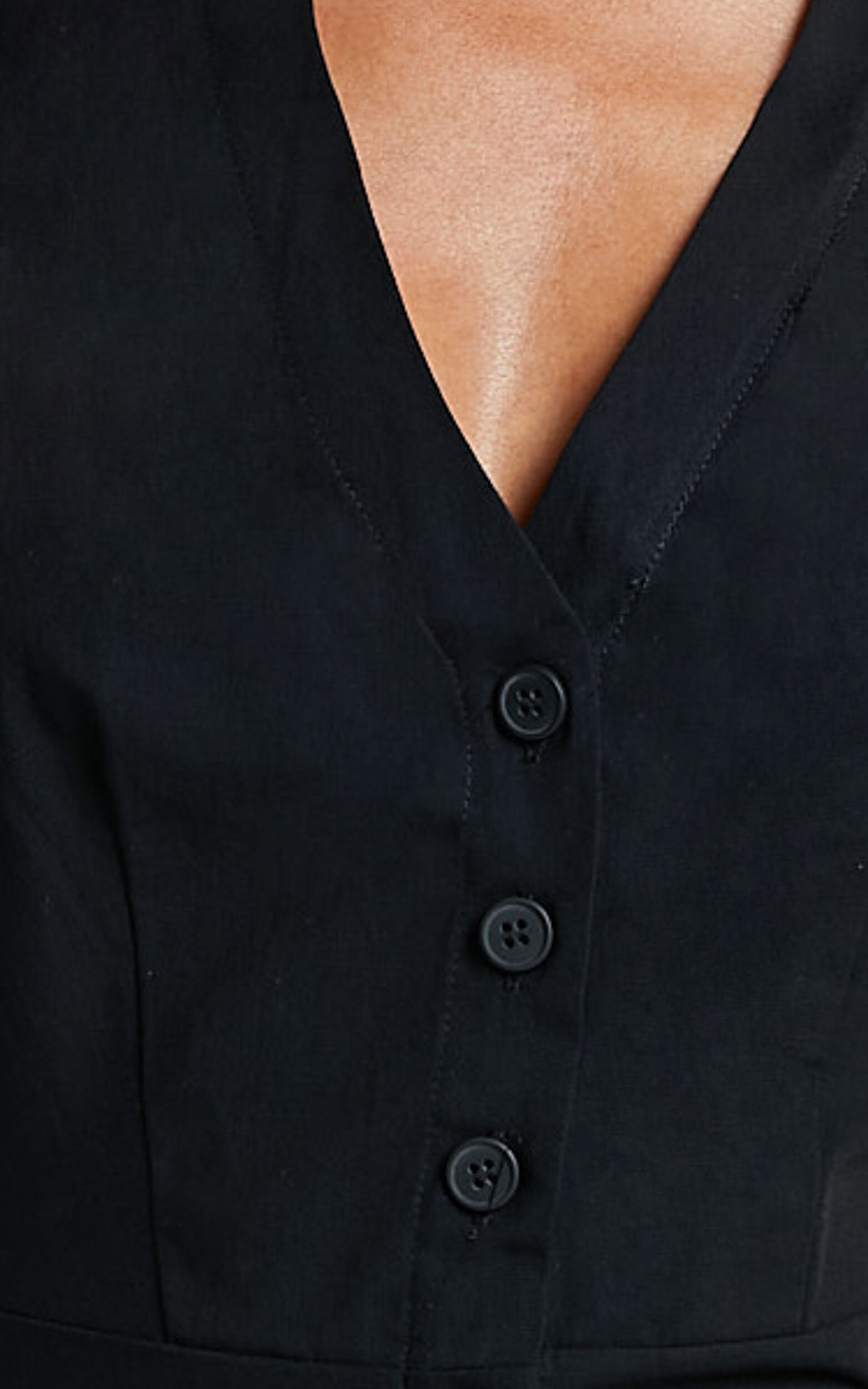 Sahar Mini Dress - Flutter Sleeve Button Through Dress in Black