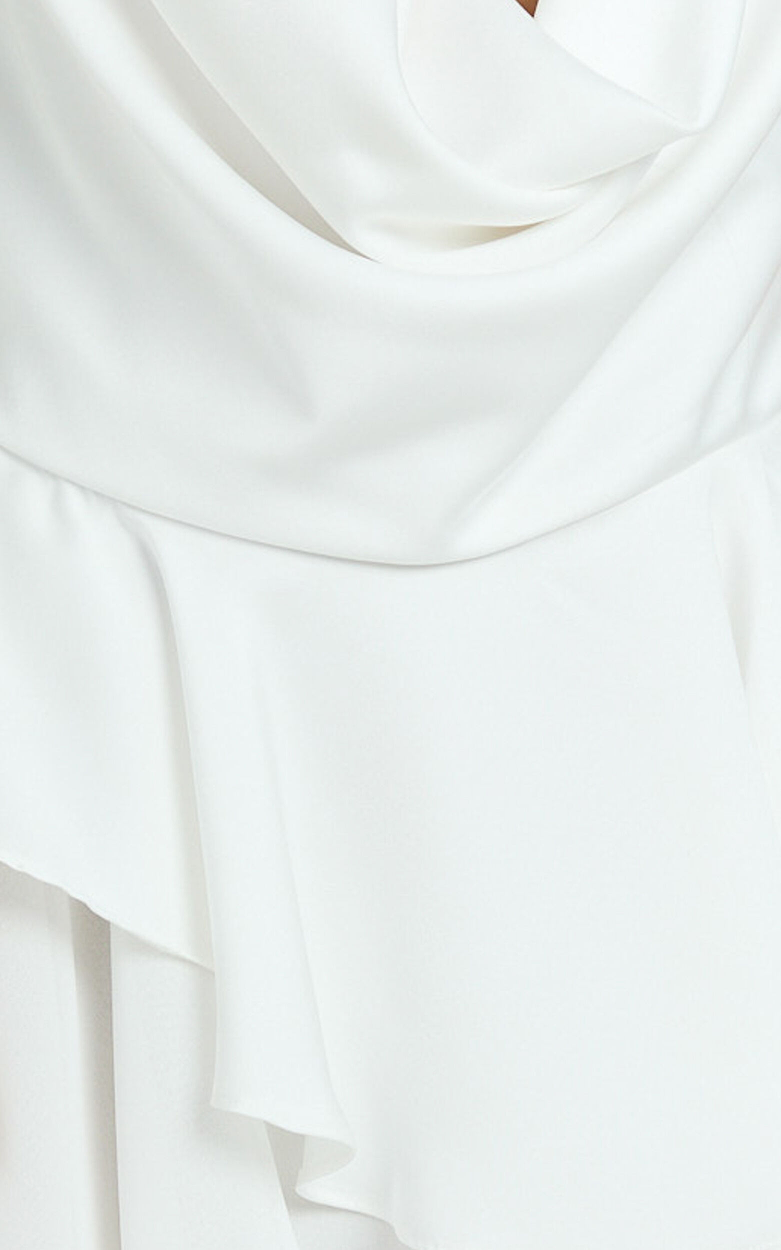 Tanisha Mini Dress - Halter Cowl Neck Asymmetrical Skirt Dress in Off White