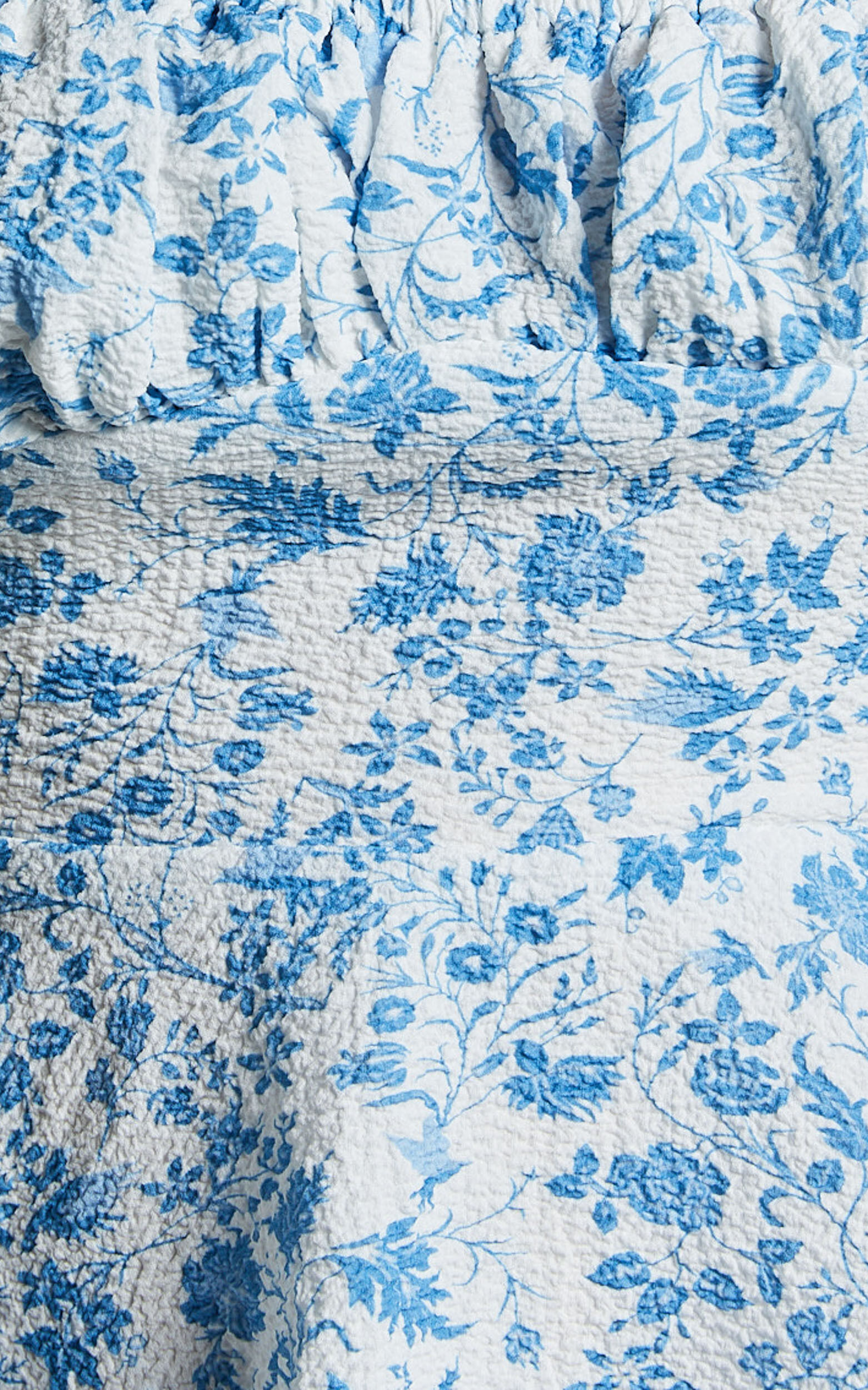 Cassia Mini Dress - Ruched Bust Sleeveless Layered Dress in Blue and White Print