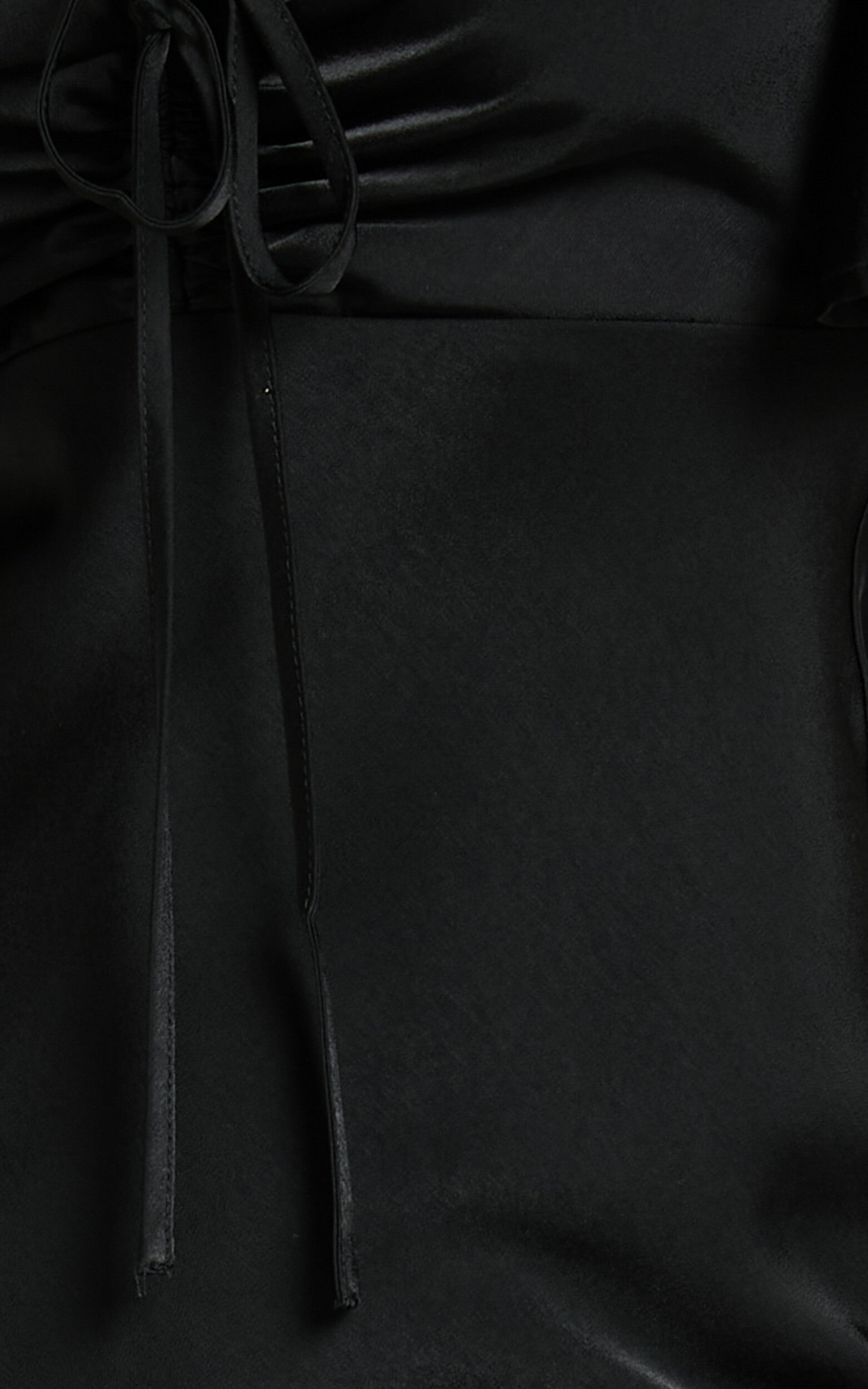 Nicholla Midi Dress - Ruched Front Angel Sleeve Slip Dress in Black