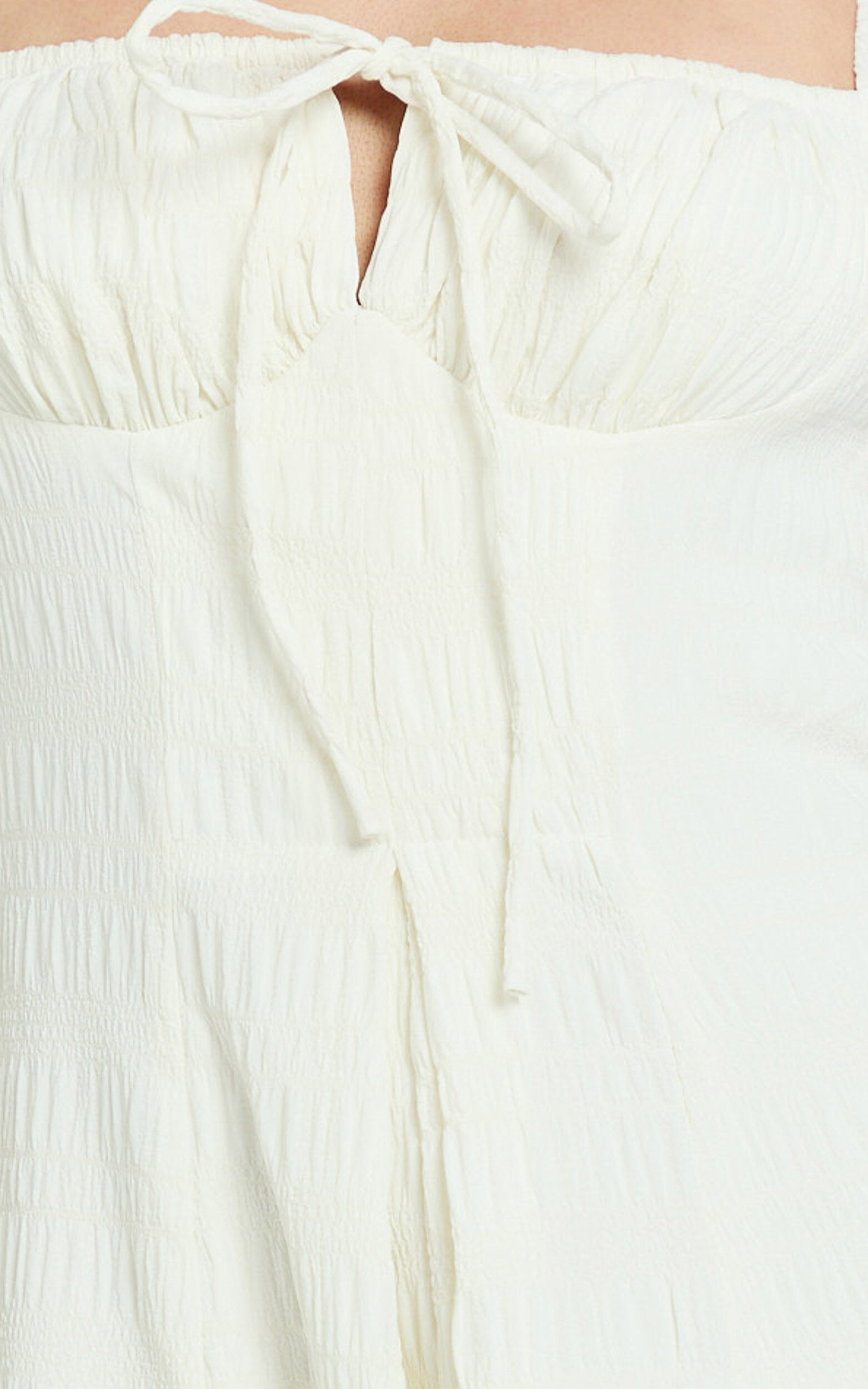 Joanne Maxi Dress - Ruched Bust Front Split Dress in Off White