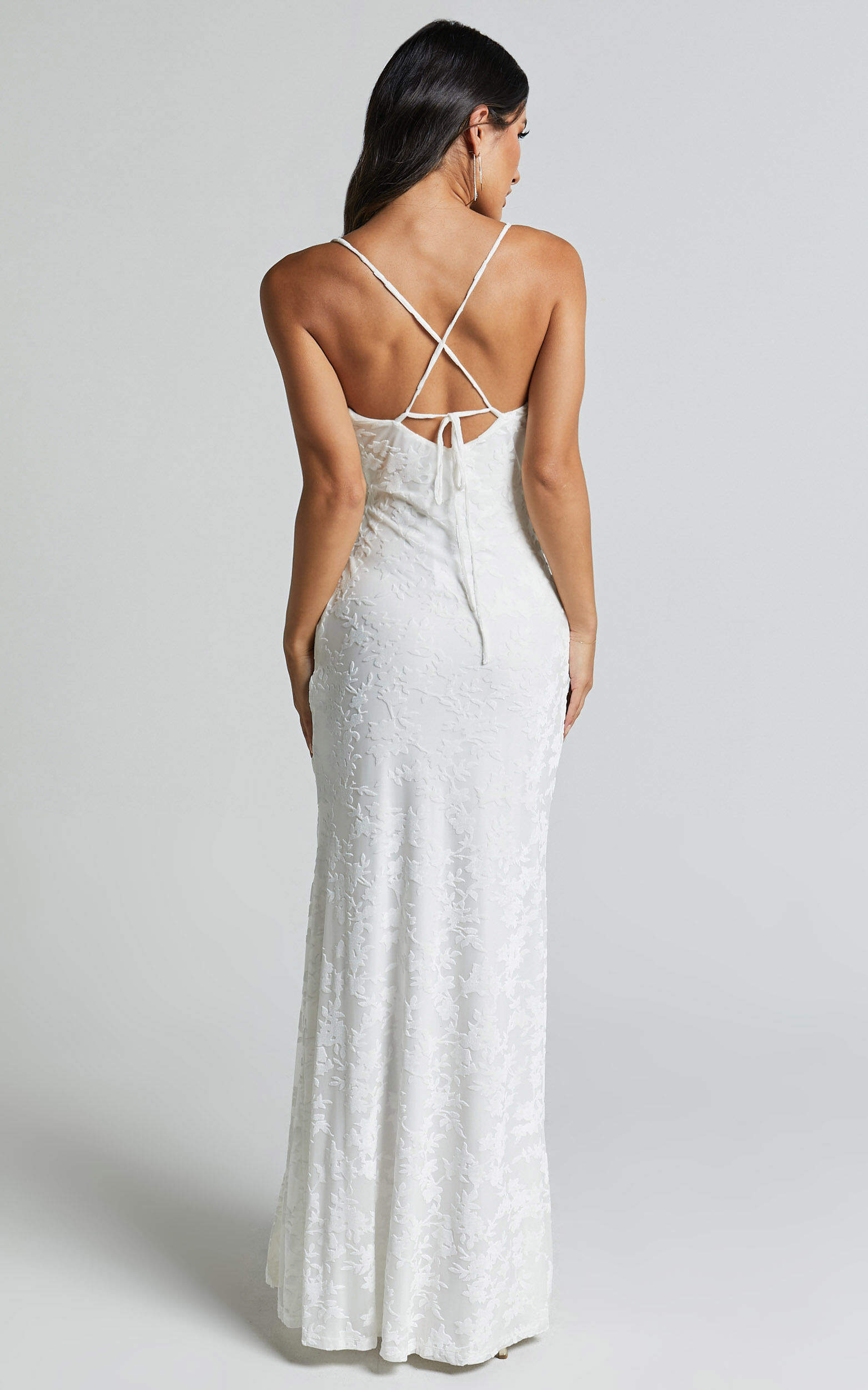 Reese Maxi Dress - Cowl Cross Back Burnout Dress in White