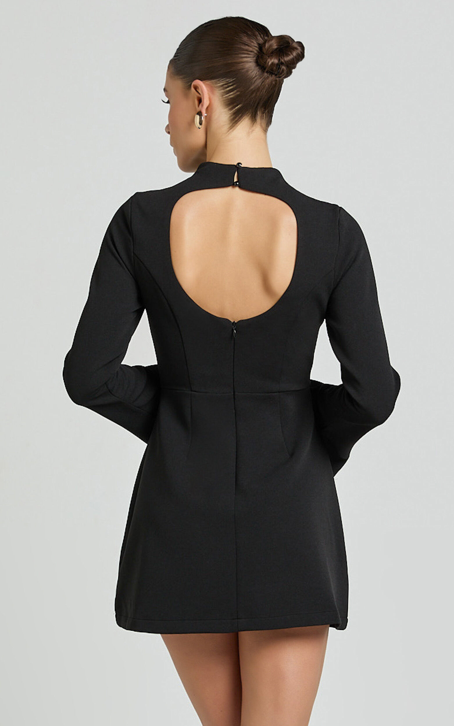 Carlson Mini Dress - High Neck Sleeve Cocoon Skirt Dress in Black