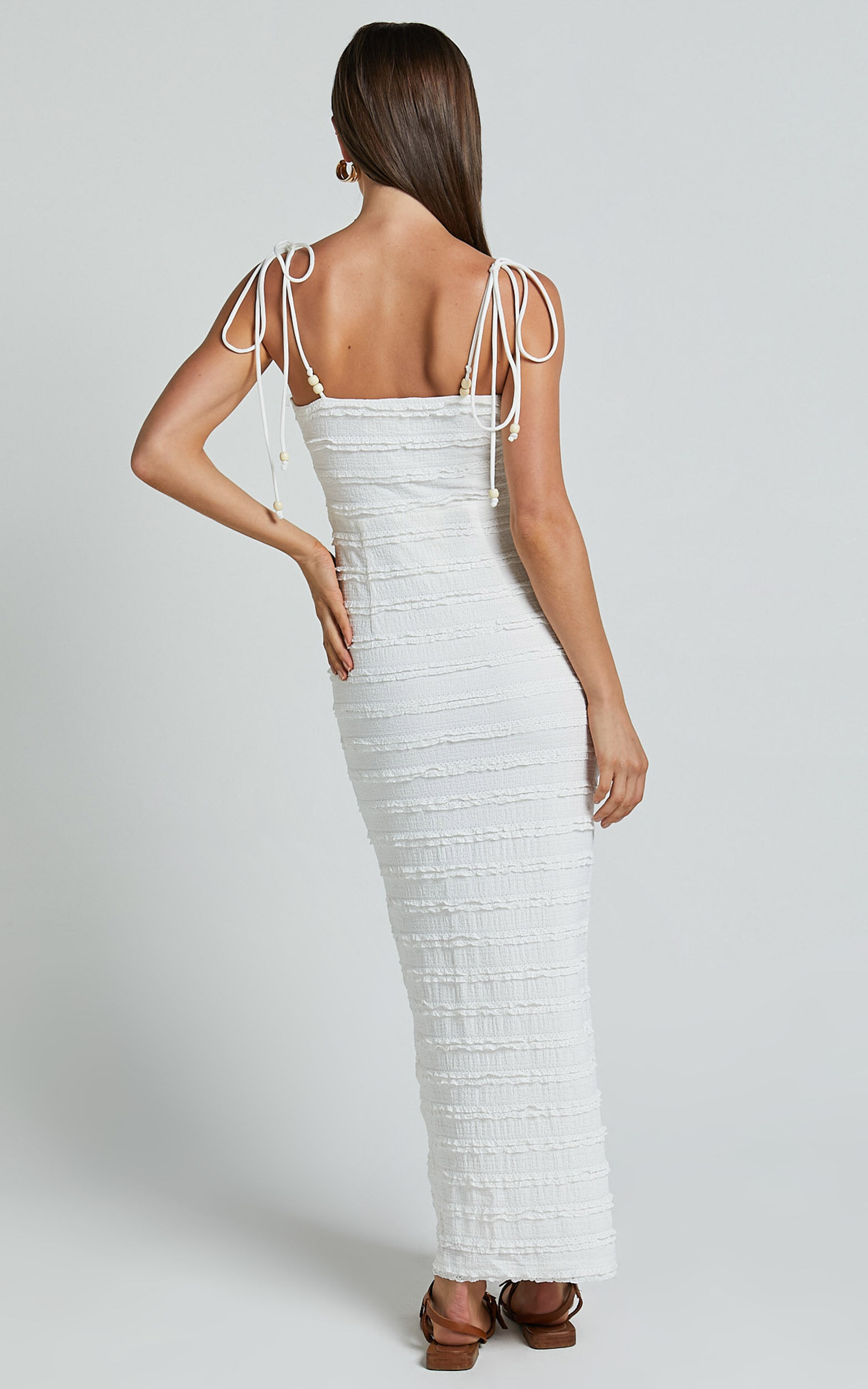 Alanna Midi Dress - Textured Midi Dress With Tie Straps in White