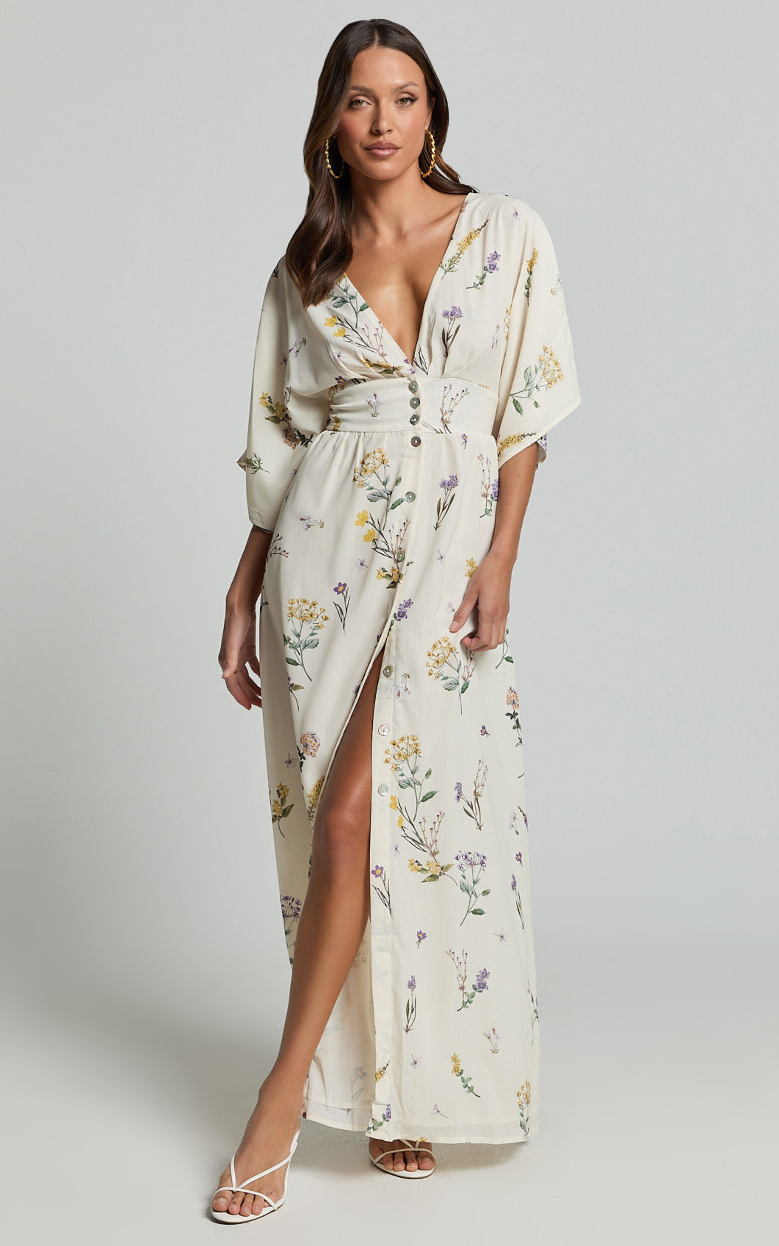 Inka Midi Dress - Short Sleeve Button Down Dress in Botanical Floral