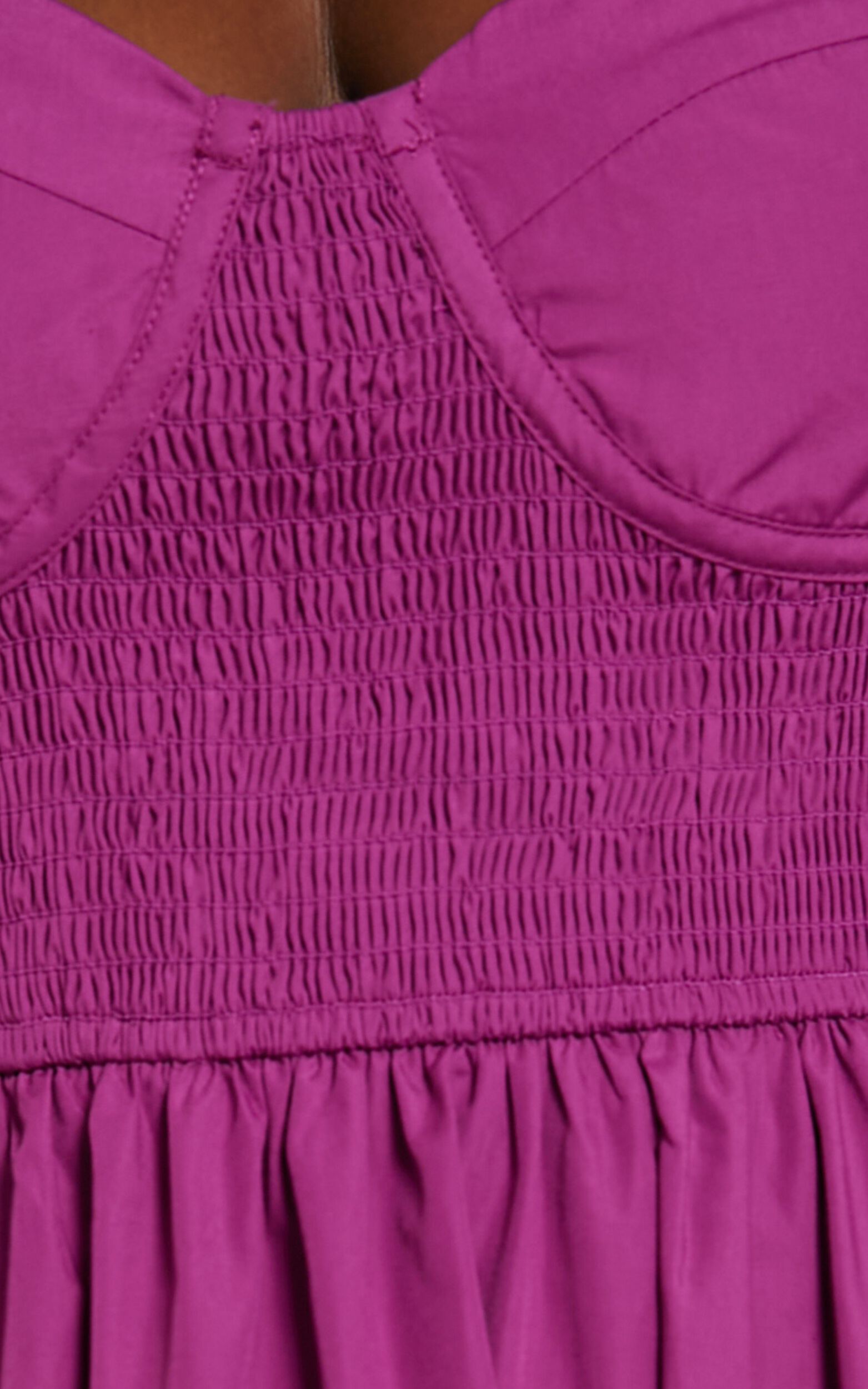 Raiza Midi Dress - Shirred Waist Puff Sleeve Dress in Orchid