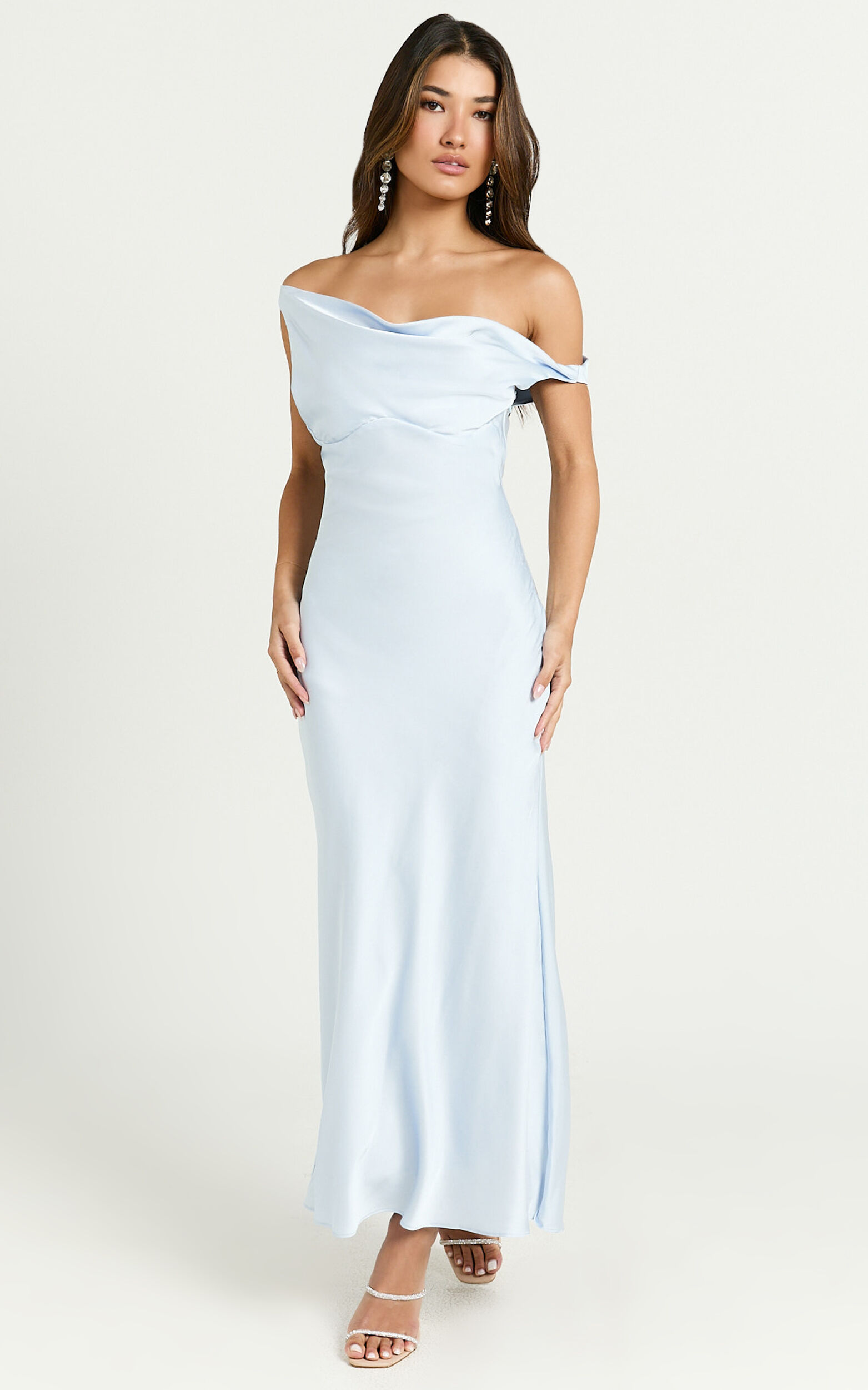 Alexia Midi Dress - One Shoulder Bust Slip Dress in Ice Blue