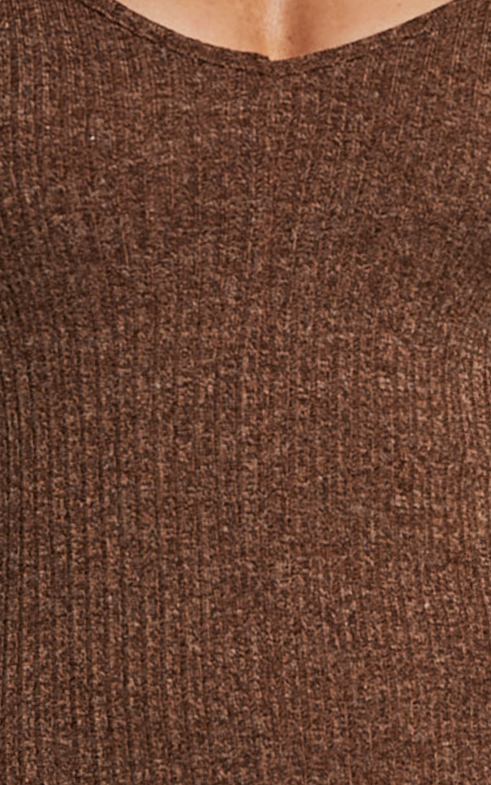 Lydia Midi Dress - V Neck Long Sleeve Knitted Dress in Chocolate