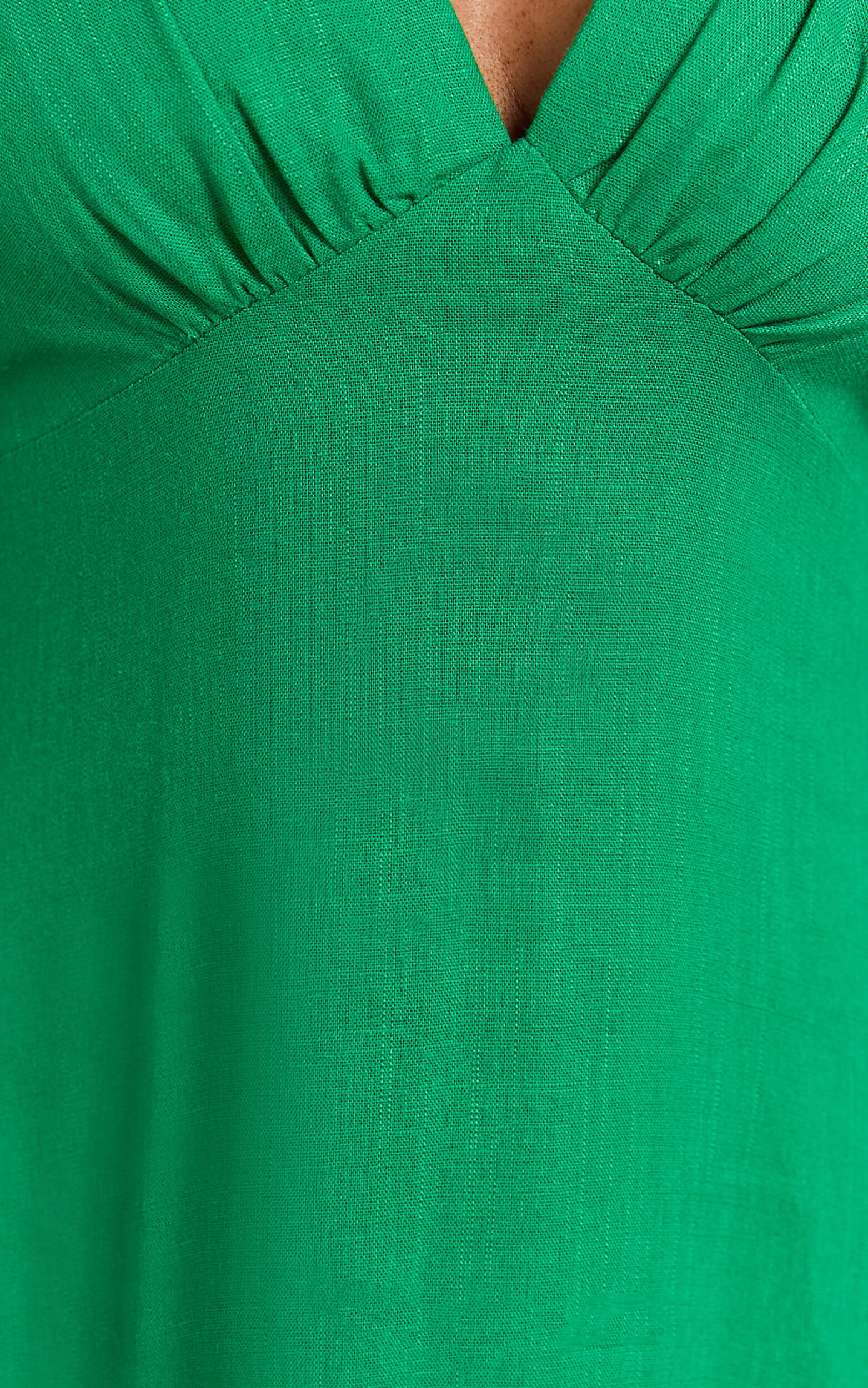 Dakota Midi Dress - Linen Flutter Sleeve A Line Dress in Green